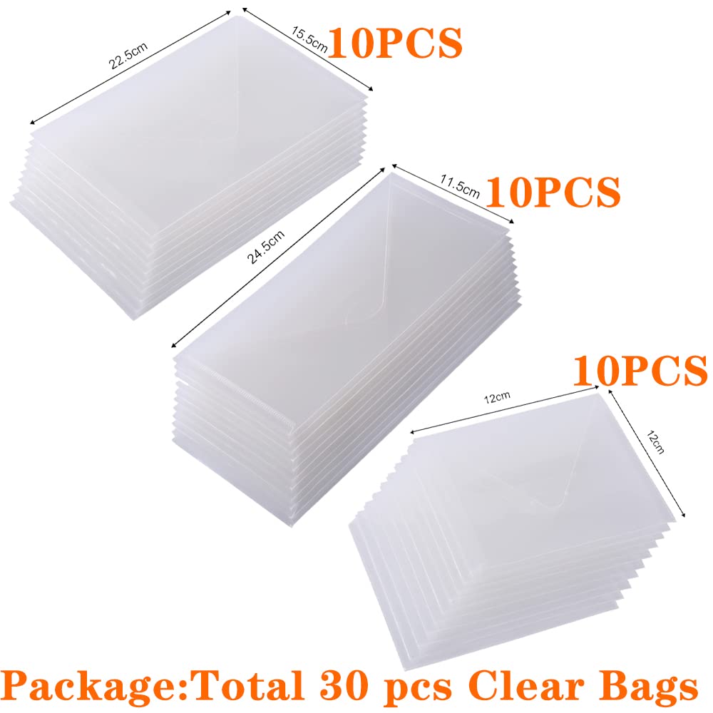 30 Pieces Resealable Plastic Storage Bags for Stamps, Dies & Crafts - 3 Sizes (Small/Medium/Large) - Durable Envelope Organizer for Die Cuts, Scrapbooking & DIY Projects | Perfect for Craft Room Organization & Card Making Supplies