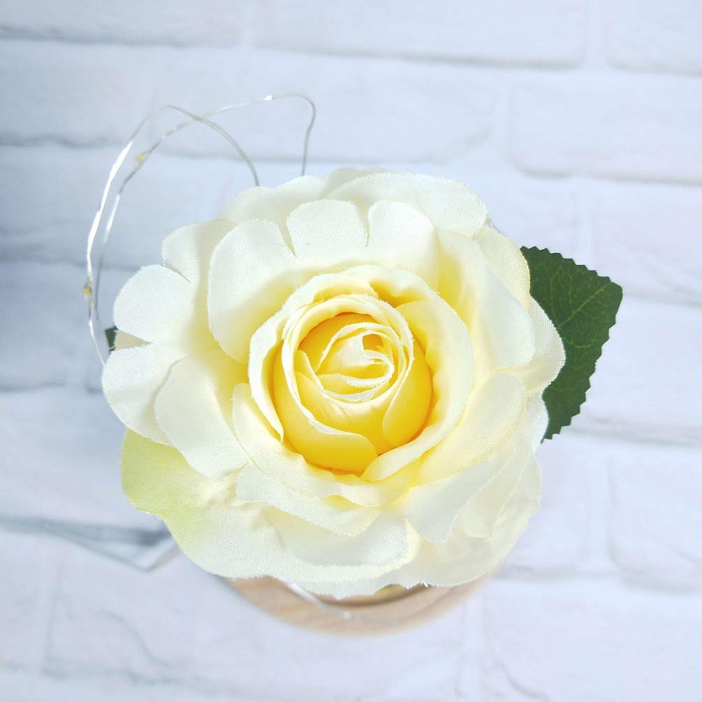 Uonlytech LED Rose Flower Light - Artificial Rose in Glass Dome, Enchanted Floral Night Light for Valentine's Day, Anniversary, Wedding, Home Decor (1Pcs, Yellow) - Perfect for Romantic Gifts, Bedroom Ambiance & Tabletop Decoration