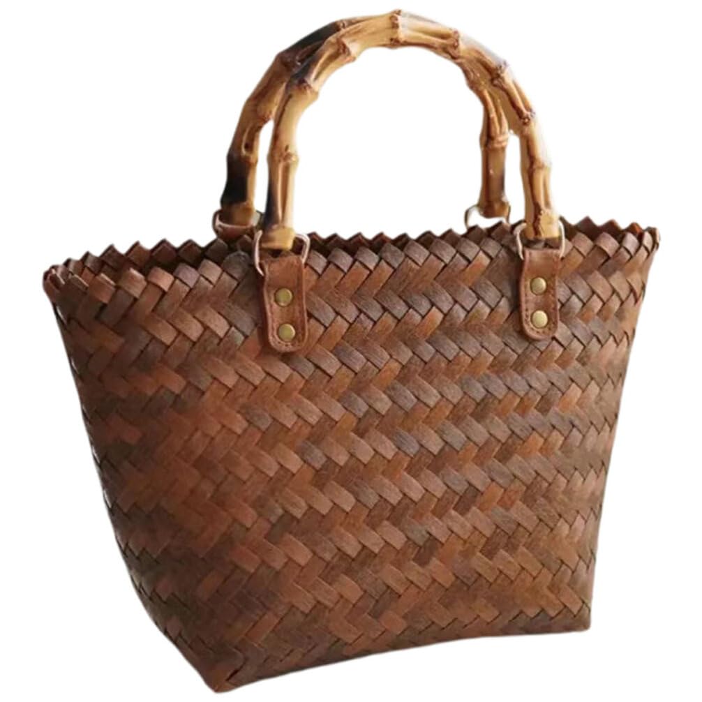 Stylish Woven Rattan Tote Bag with Bamboo Handle - Women's Retro Hobo Shoulder Bag for Beach, Picnic, Wedding & Shopping | Eco-Friendly Straw Handbag for Casual Outings & Summer Accessories