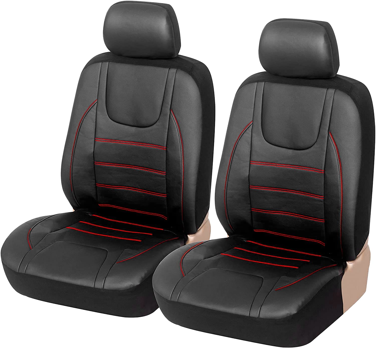 Premium Faux Leather Car Seat Covers Front Set - Universal Fit Low Back Seat Protectors with Removable Headrest | Airbag Compatible for SUV, Sedan, Van | Perfect for Commuting, Road Trips & Daily Driving Protection