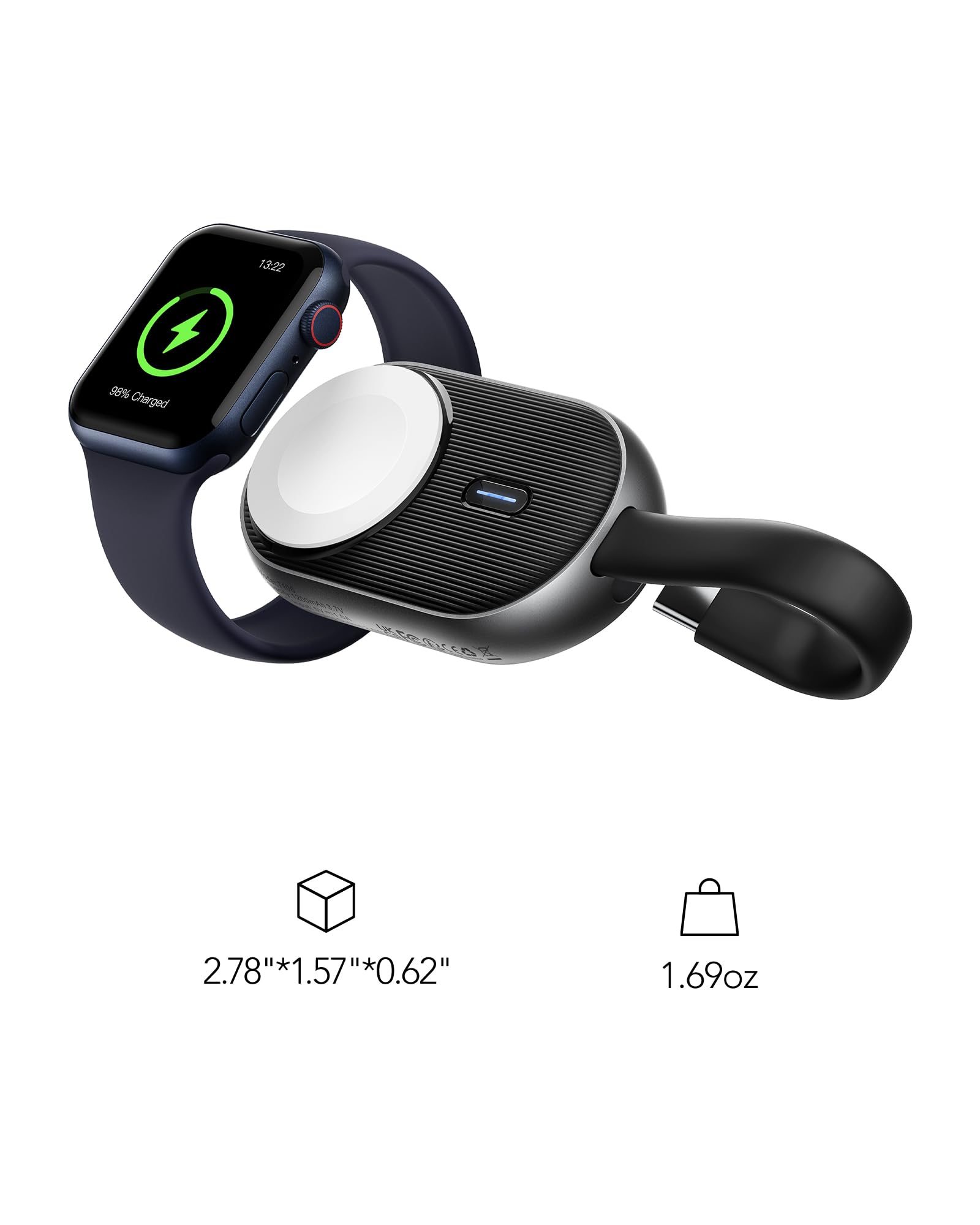VRURC 1200mAh Magnetic Wireless Portable Charger for Apple Watch Series 8/Ultra/7/6/SE/5/4/3 - Black | Keychain Power Bank | Perfect for Travel, Gym & Outdoor Activities