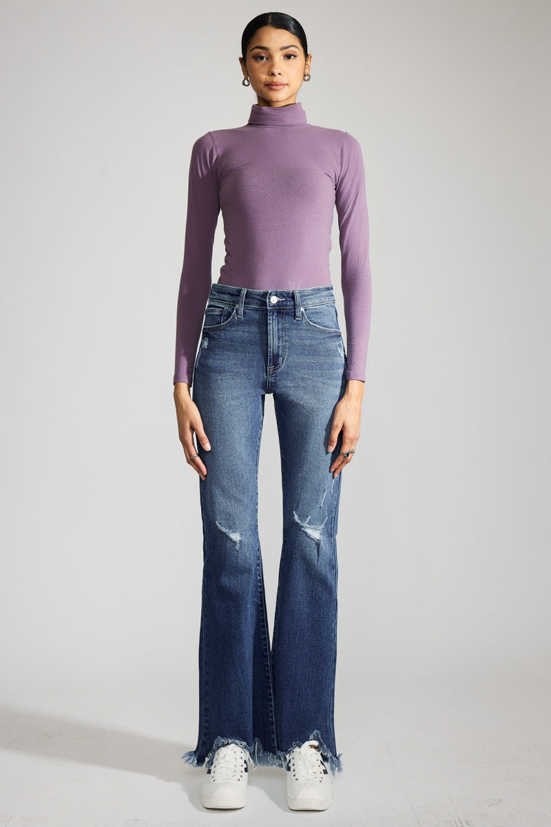 Mia Premier High Rise Distressed Flare Jeans for Women - Vintage Denim Pants with Stretch Comfort | Perfect for Casual Outfits, Date Nights & Boho Style