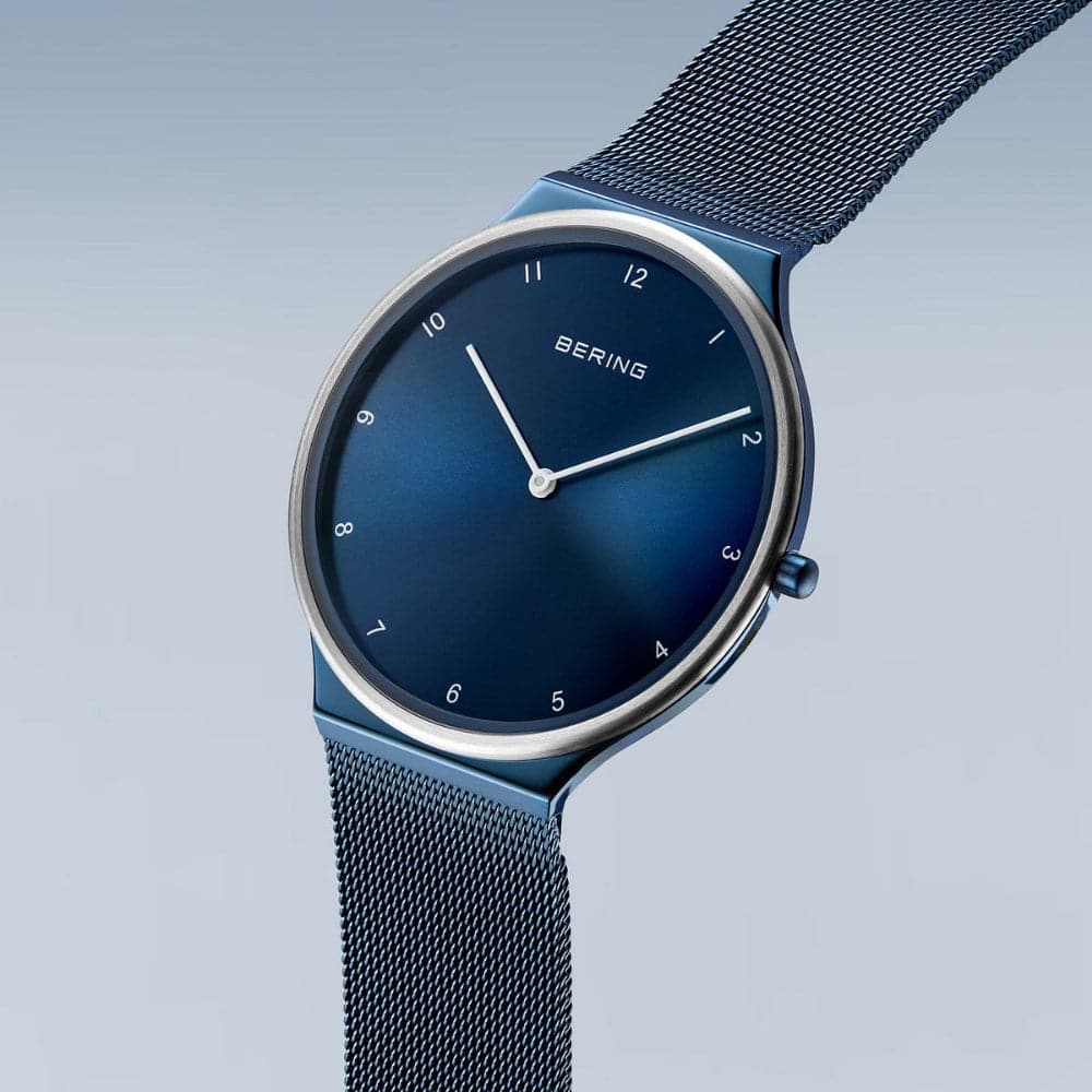 Bering Ultra Slim Blue Dial Women's Watch with Milanese Strap 18440-397 - Elegant Dress Watch for Office, Party & Everyday Wear