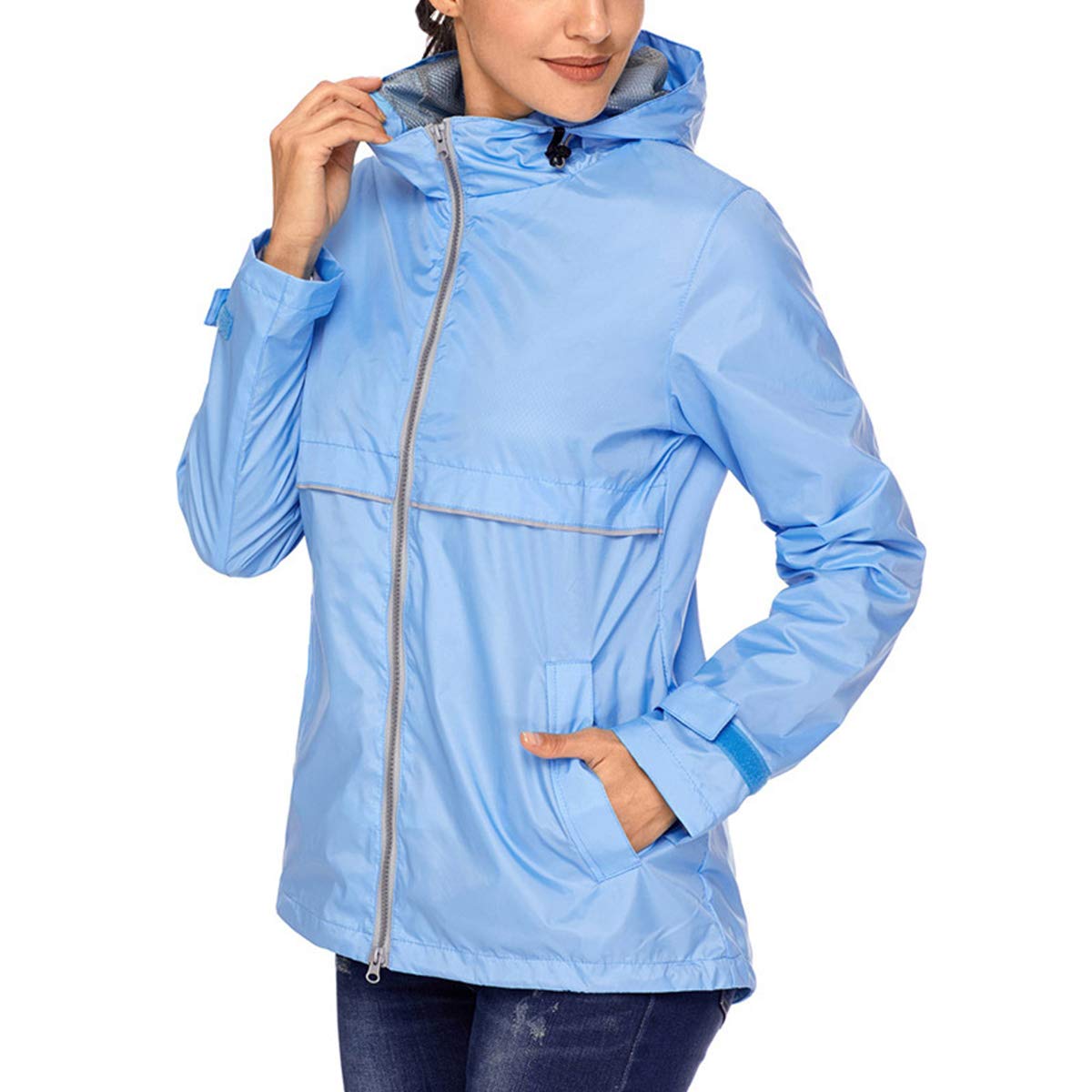 FAXIKIO Women's Waterproof Rain Jacket - Lightweight Windbreaker Hooded Coat for Outdoor Activities, Hiking & Commuting