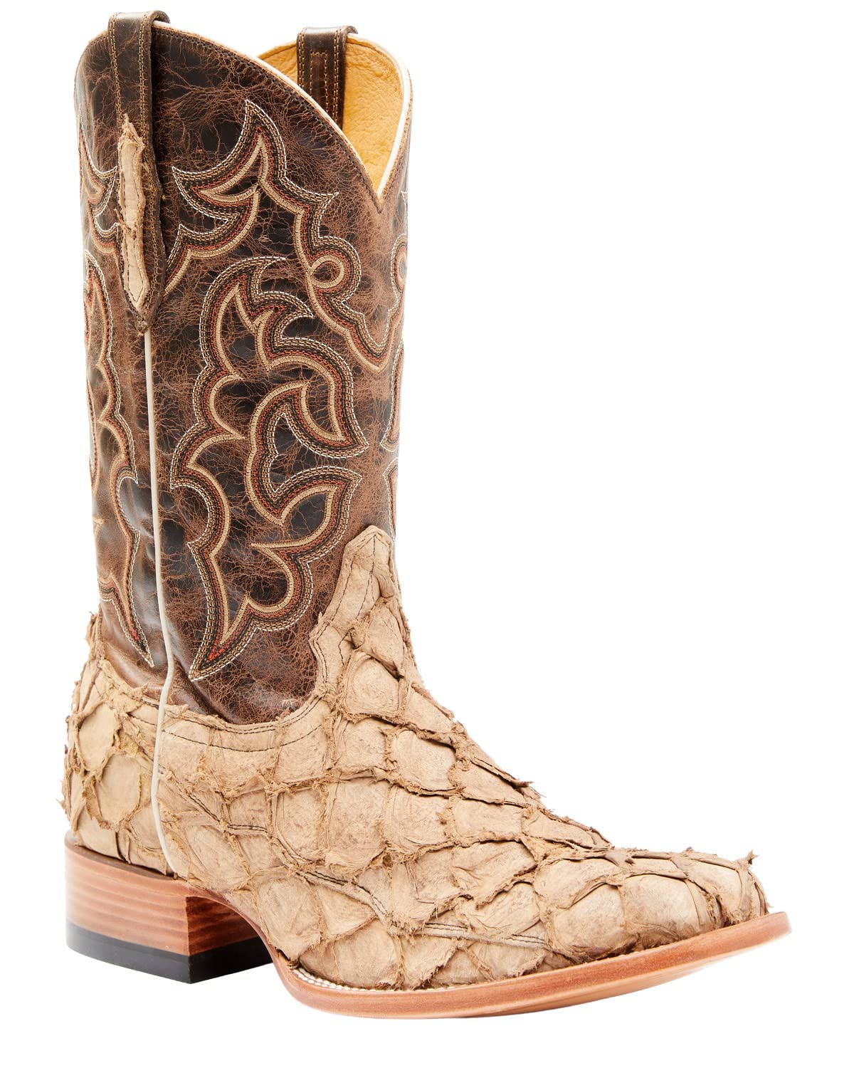 Cody James Men's Exotic Pirarucu Western Boots - Genuine Leather Square Toe Cowboy Boots for Rodeo, Country Dancing & Western Fashion