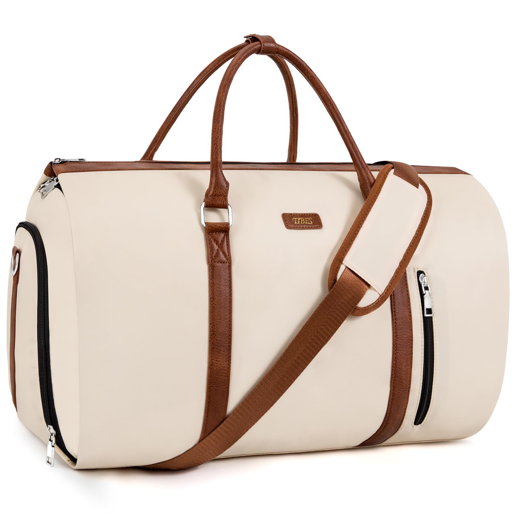 Convertible 2-in-1 Travel Garment Duffle Bag with Detachable Toiletry Pouch - Large Weekender Carry On Hanging Suitcase for Women & Men (Off White) - Perfect for Business Trips, Gym, Weekend Getaways & Airplane Travel