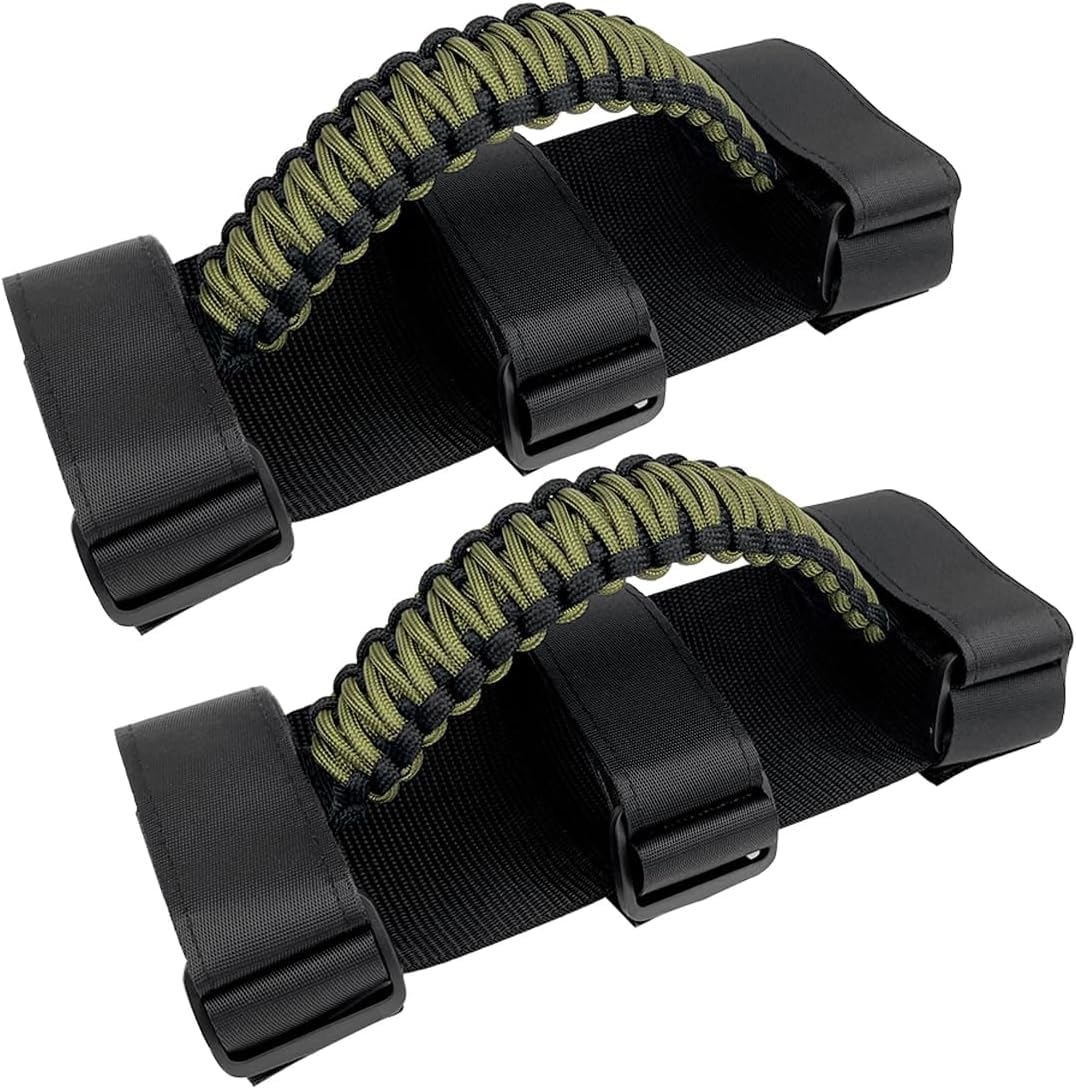 Army Green Jeep Grab Handles - Heavy Duty Paracord Roll Bar Handles for Wrangler TJ YJ JK JL & Gladiator JT (1987-2023 Models) - Perfect for Off-Roading, Camping & Jeep Accessories