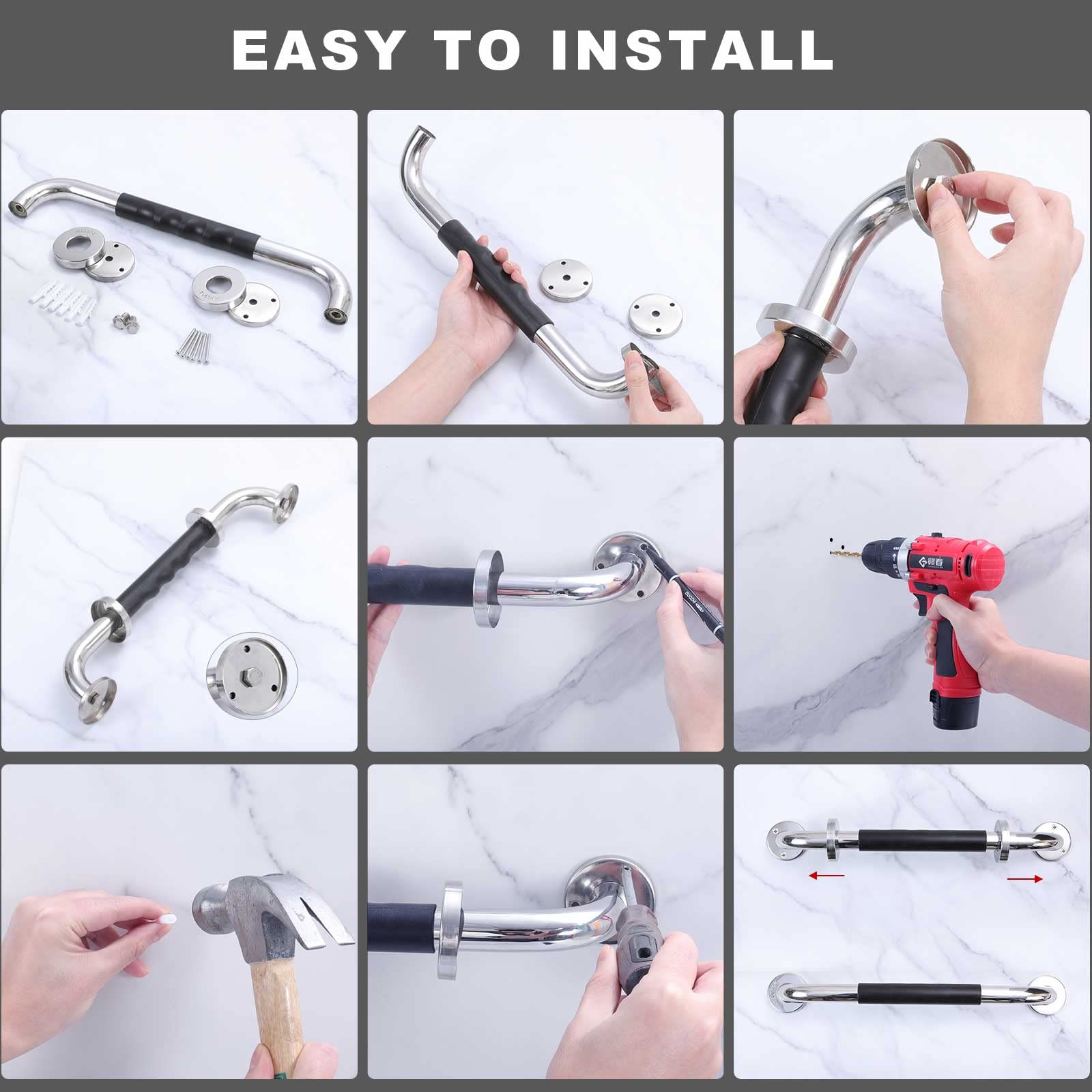 Stainless Steel Bathroom Grab Bars for Elderly Safety - 16 Inch, Non-Slip Shower & Bathtub Handrails
