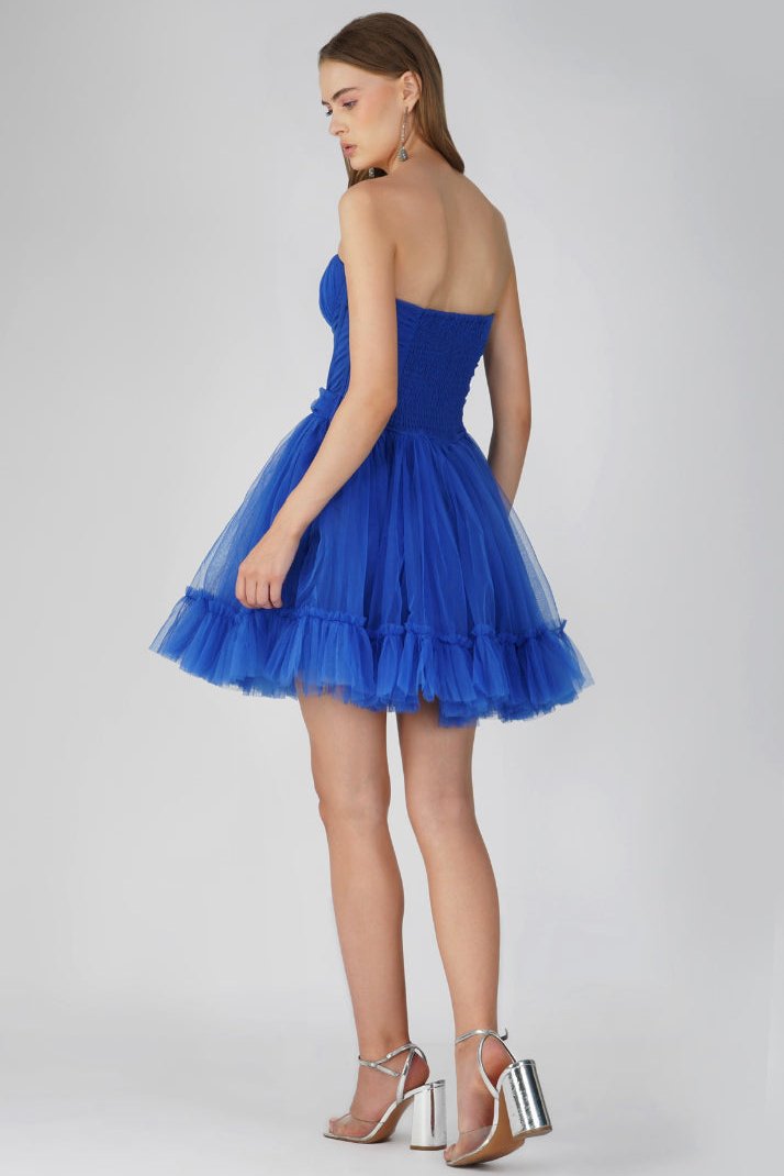 Lauren Cobalt Blue Tulle Mini Dress - Elegant Party Dress for Women, Perfect for Prom, Cocktail, Evening Events & Special Occasions
