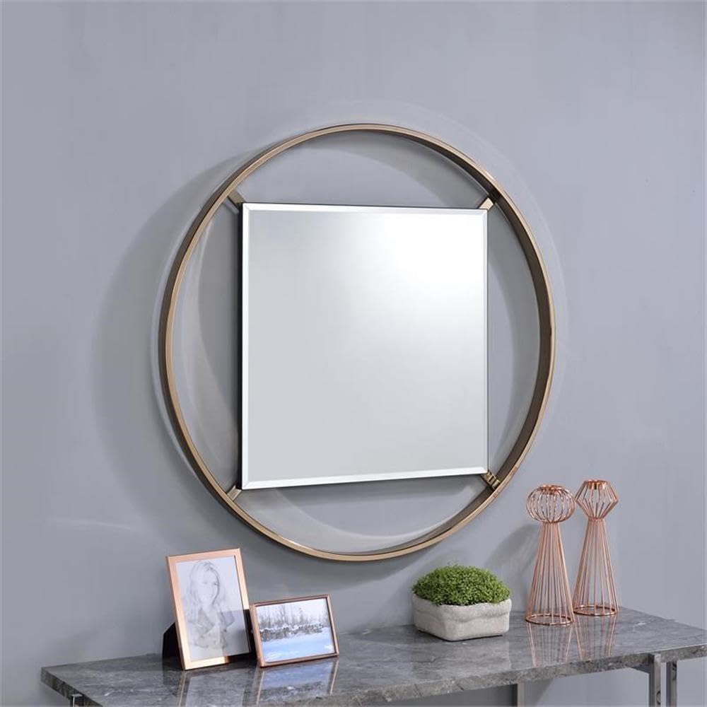 Furniture of America Norman Gold Champagne Metal Frame Beveled Wall Mirror - Elegant Home Decor for Living Room, Bedroom & Entryway