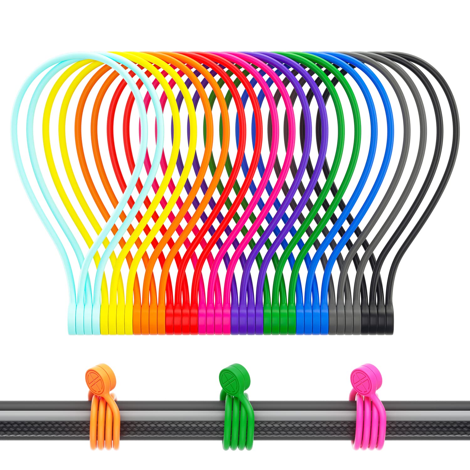 Reusable 9 Inch Silicone Magnetic Cable Ties - 20 Pack with 10 Colors for Cord & Wire Organization | Perfect for Home, Office, School & Outdoor Use - Cable Management, DIY Projects, Travel Accessories & Electronics Bundling