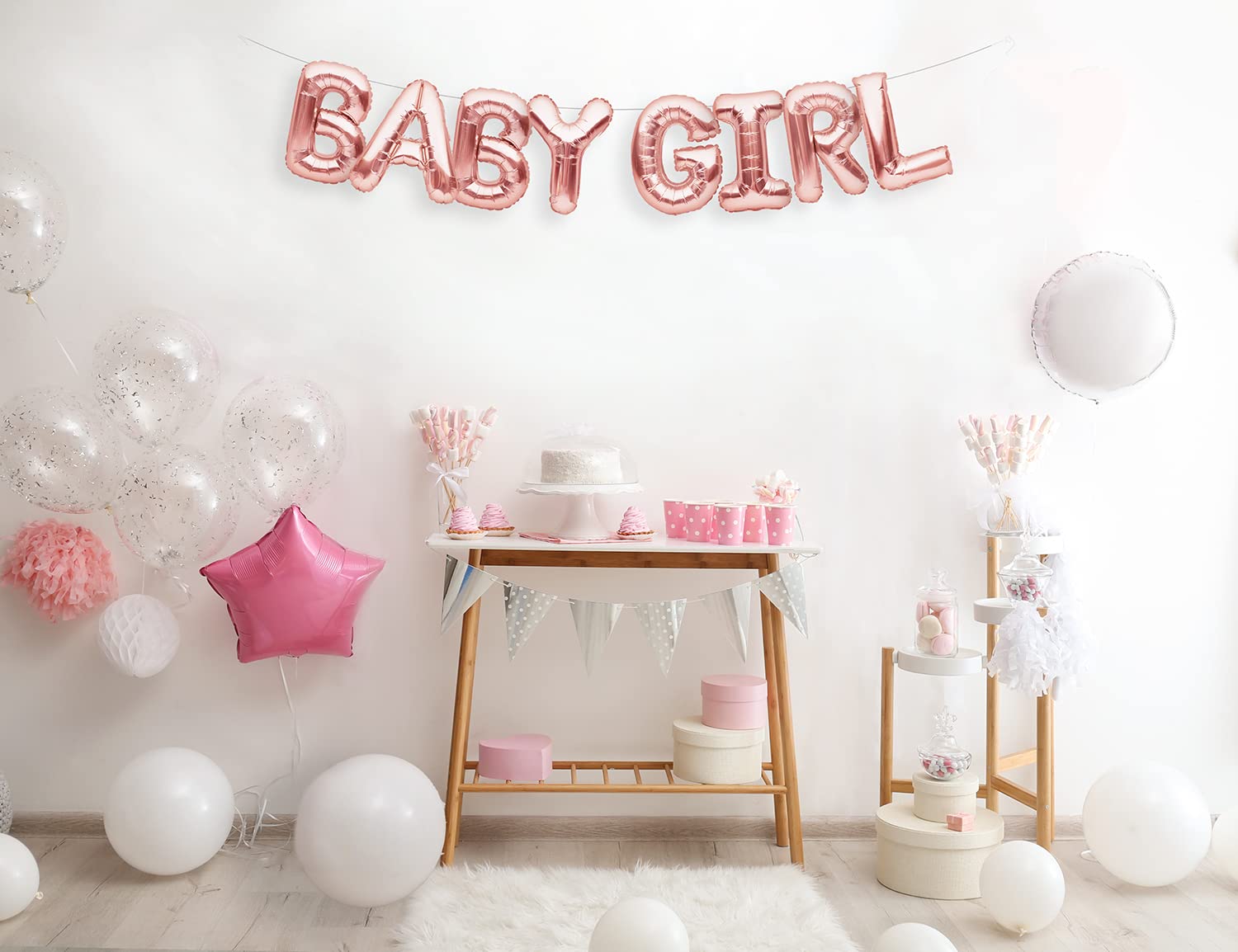 Rose Gold BABY GIRL Balloon Banner - Gender Reveal & Baby Shower Party Decorations - Perfect for Nursery Decor, Birthday Celebrations & Newborn Photography Backdrops