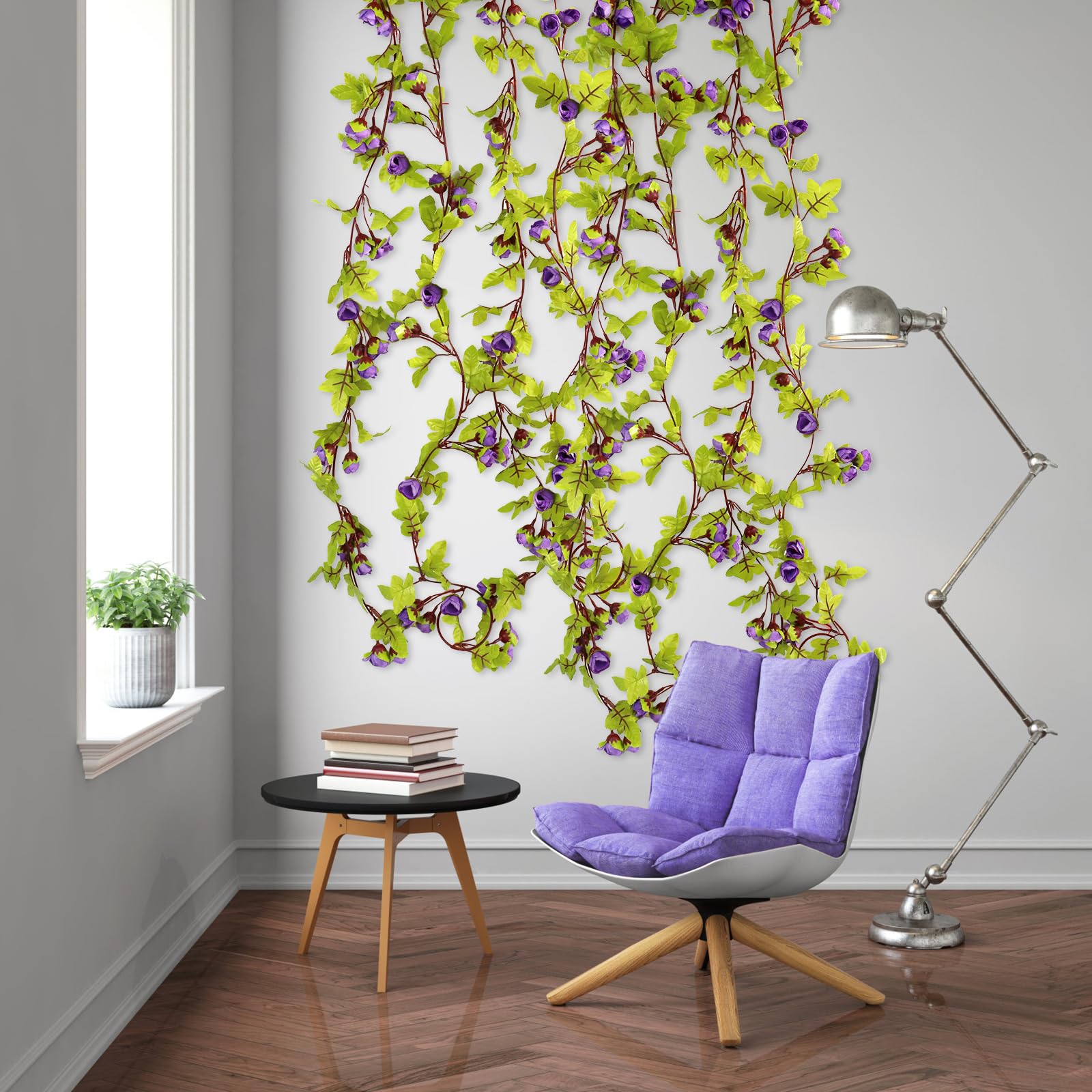 AirSun Artificial Rose Garland - 2PCS 14.5FT Fake Purple Rose Bud Vine Hanging Flowers for Wedding Arch, Garden Party, Home & Office Decoration (Blue Snow) - Perfect for Indoor/Outdoor Events, Bridal Showers & Romantic Decor