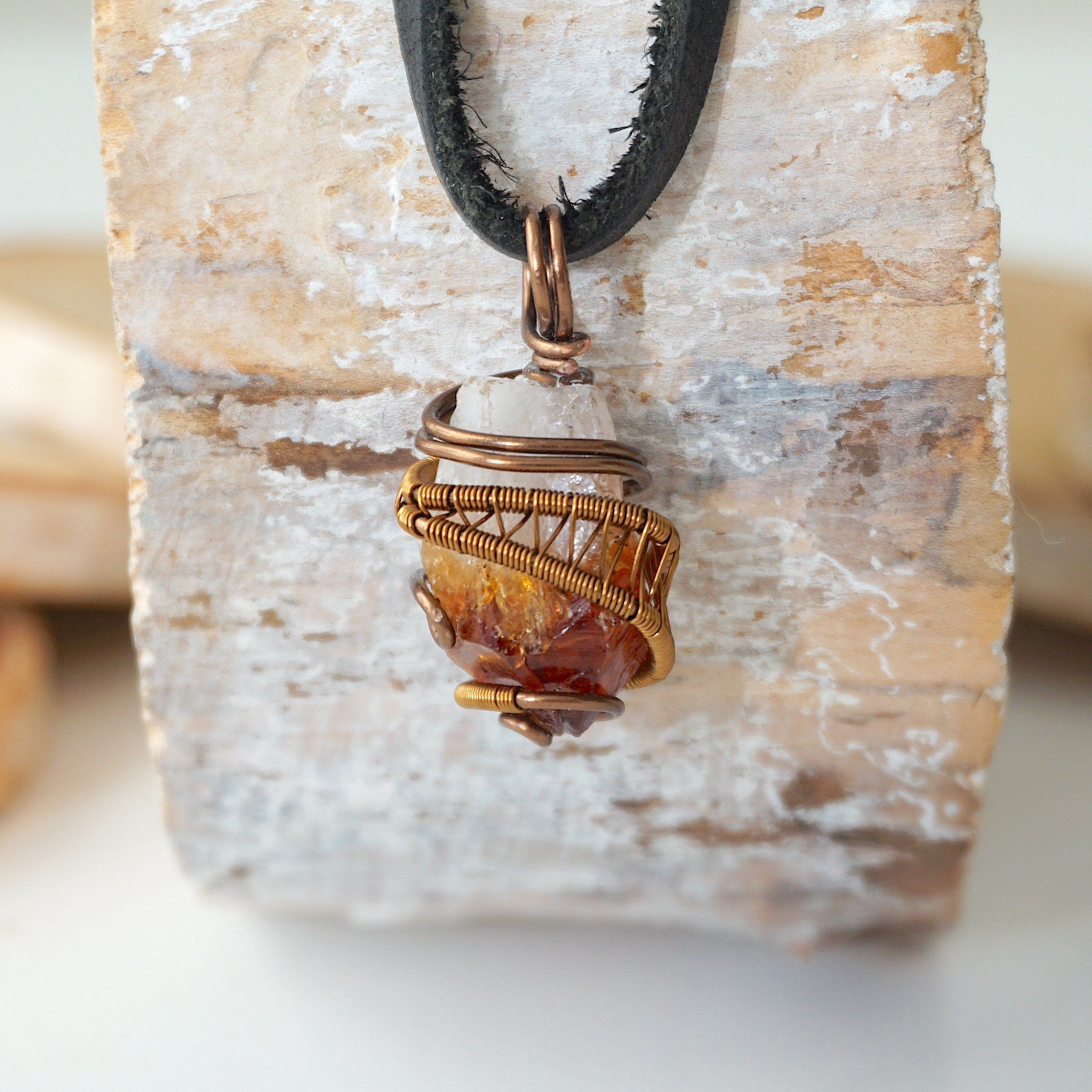 Antique Bronze Men's Citrine Point Pendant with Black Leather Cord - Perfect for Gifts, Meditation & Spiritual Healing
