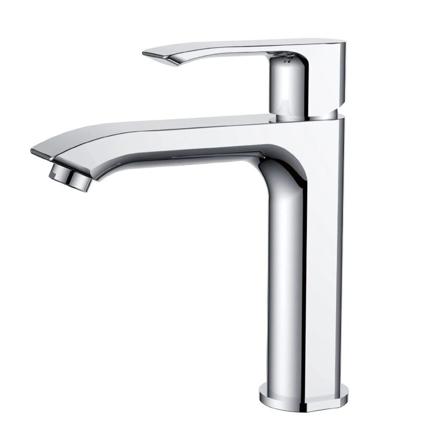 Slim Single Hole Bathroom Vanity Faucet - Modern Waterfall Spout Design for Sink & Basin - Perfect for Small Bathrooms, Powder Rooms & Guest Baths