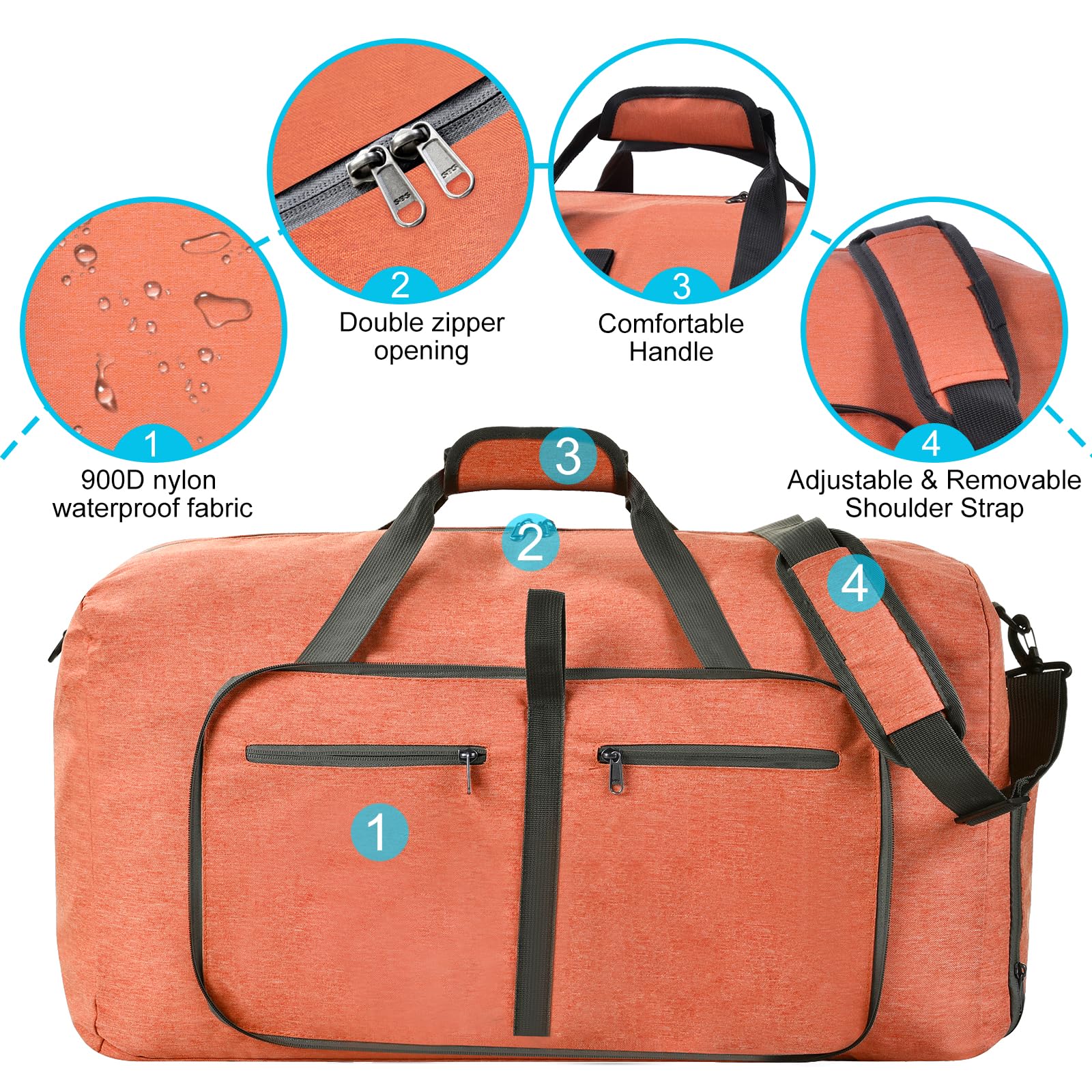 Felipe Varela Duffle Bag with Shoes Compartment & Adjustable Strap - Foldable Waterproof Travel Duffel for Men & Women - Perfect for Gym, Weekend Trips & Air Travel