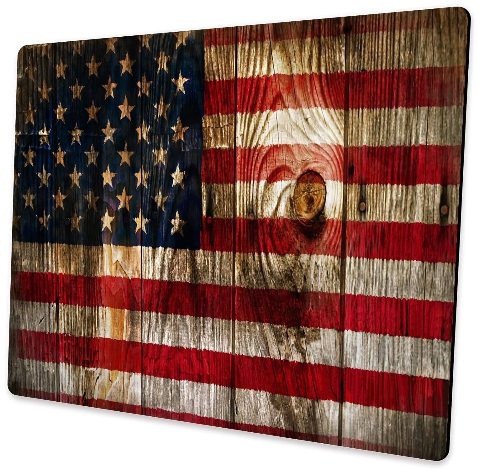 Custom Square Gaming & Office Mouse Pad - Wood Grain American Flag Design, Non-Slip Rubber Base for Desktop & Laptop - Perfect for Work, Gaming & Home Office Use