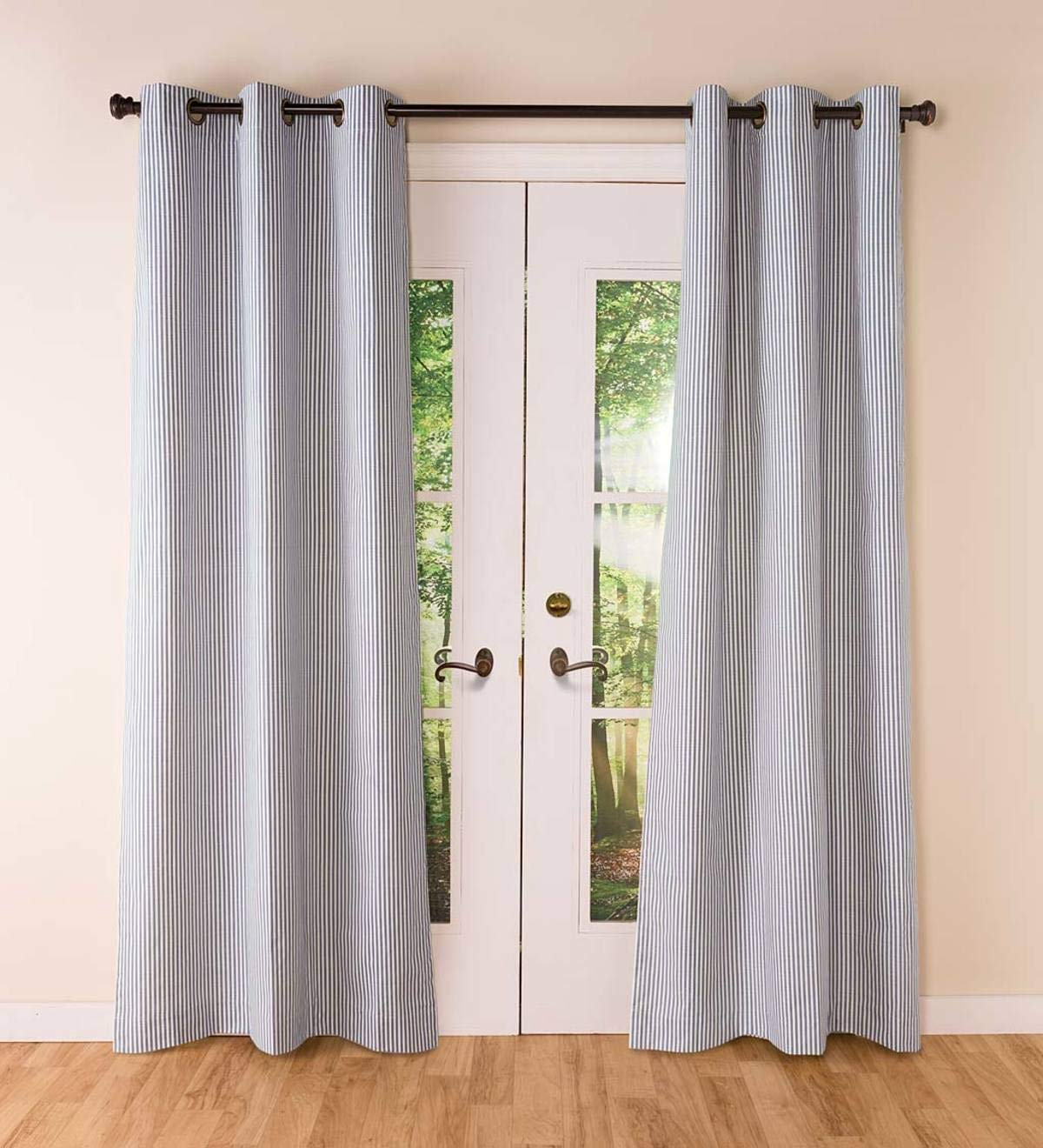 Plow & Hearth Thermalogic Insulated Blackout Curtains with Grommet Top - 63 Inch Length, Pine Stripe Pattern - Energy Efficient Window Treatment for Living Room & Bedroom