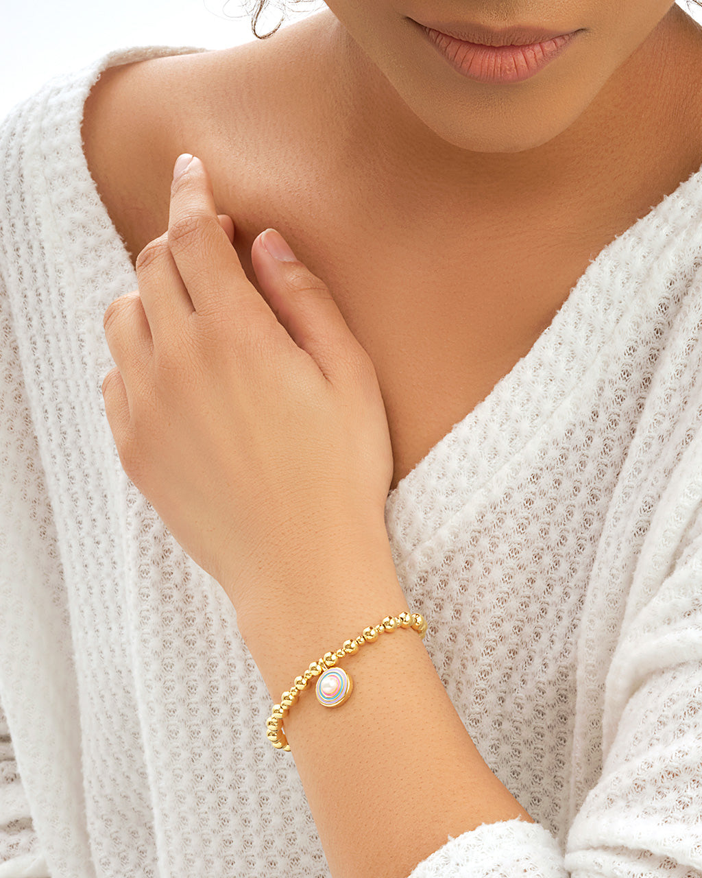 Lorelai Enamel & Pearl Charm Beaded Bracelet for Women - Elegant Fashion Jewelry Gift for Birthday, Anniversary & Special Occasions | Perfect for Parties, Weddings & Everyday Wear