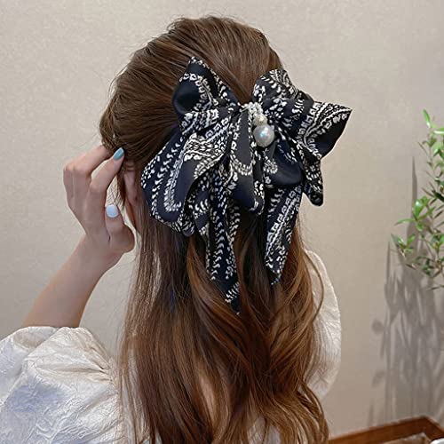 Premium Walnut-Shaped Oversized Bow Pearl Barrettes - Elegant Net Yarn Hair Clips for Women | 24x20cm Hair Accessories for Ponytails, Braids & Updos - Perfect for Weddings, Parties & Daily Styling (Color A)