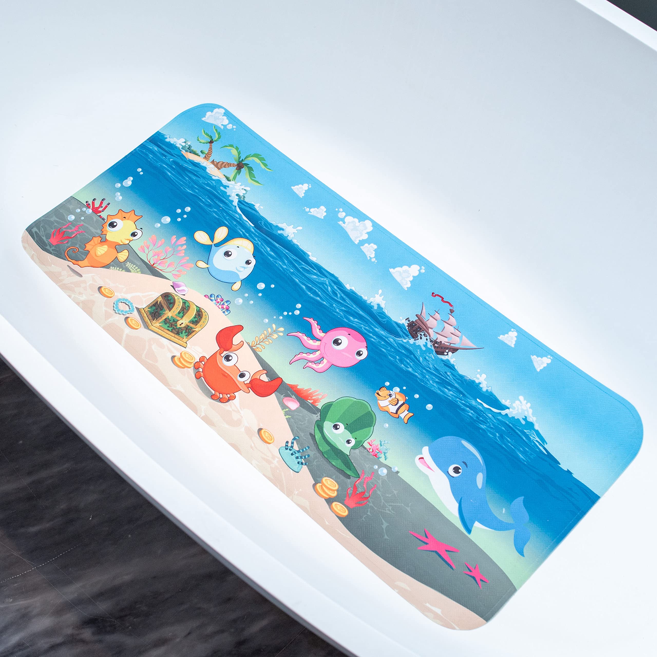 Non-Slip Cartoon Bathtub Mat for Kids - Machine Washable Anti-Slip Shower Mat for Toddlers (35.4