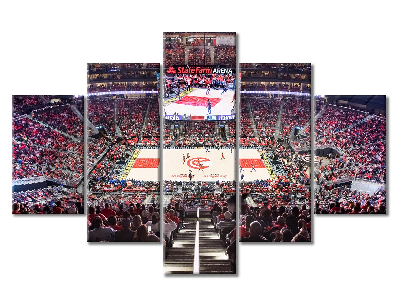 5 Piece Canvas Wall Art - Sports Stadium Paintings, Basketball Hall Prints on Canvas, State Farm Arena Modern Artwork - Home Decor for Living Room, Framed & Stretched Ready to Hang (60
