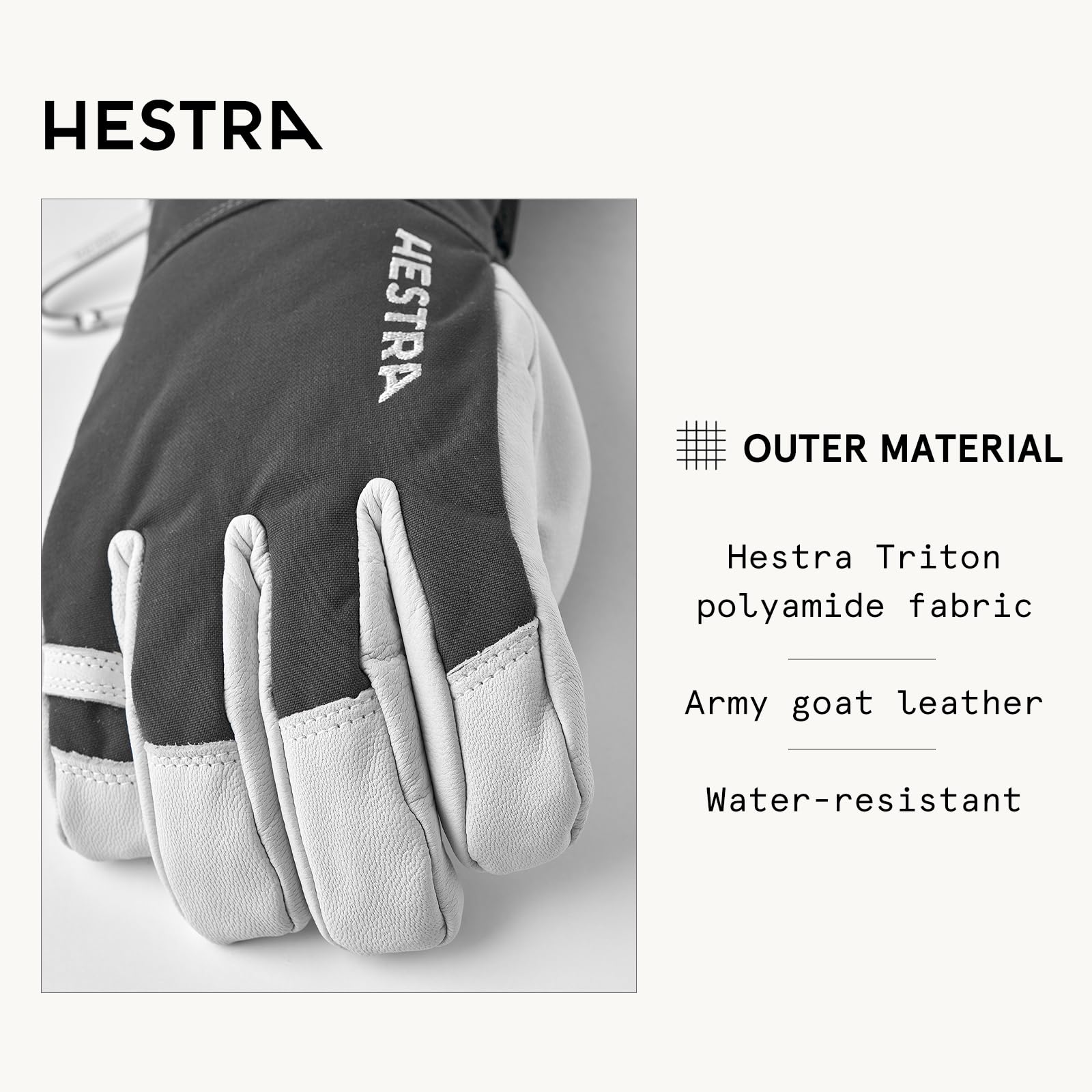 Hestra Unisex Army Leather Heli Ski Gloves - 5-Finger Waterproof Snow Gloves for Men & Women - Perfect for Skiing, Snowboarding & Winter Outdoor Activities