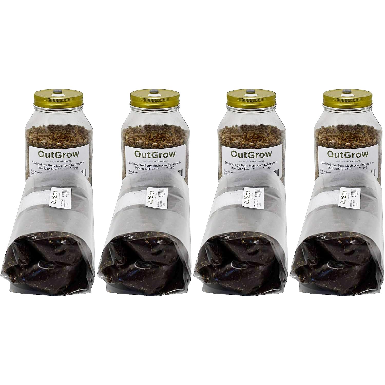 4 Quart Sterilized Rye Grain Jars & 4 lbs Manure-Based Mushroom Substrate - Premium Mushroom Growing Kit for Home Cultivation (Gourmet & Medicinal Mushrooms)
