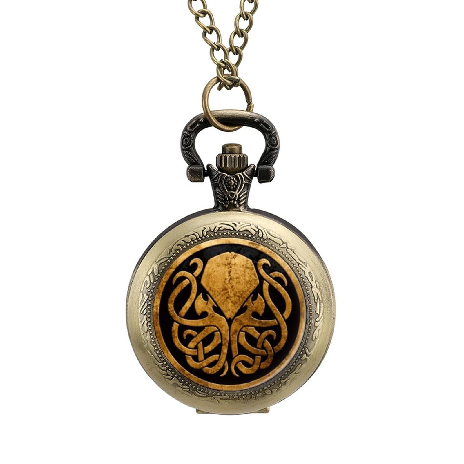 Vintage Cthulhu Pocket Watch with Chain - Arabic Numerals Alloy Steampunk Watch - Perfect Gift for Collectors & Cosplay Lovers (Halloween, Gothic Events, Steampunk Fashion)