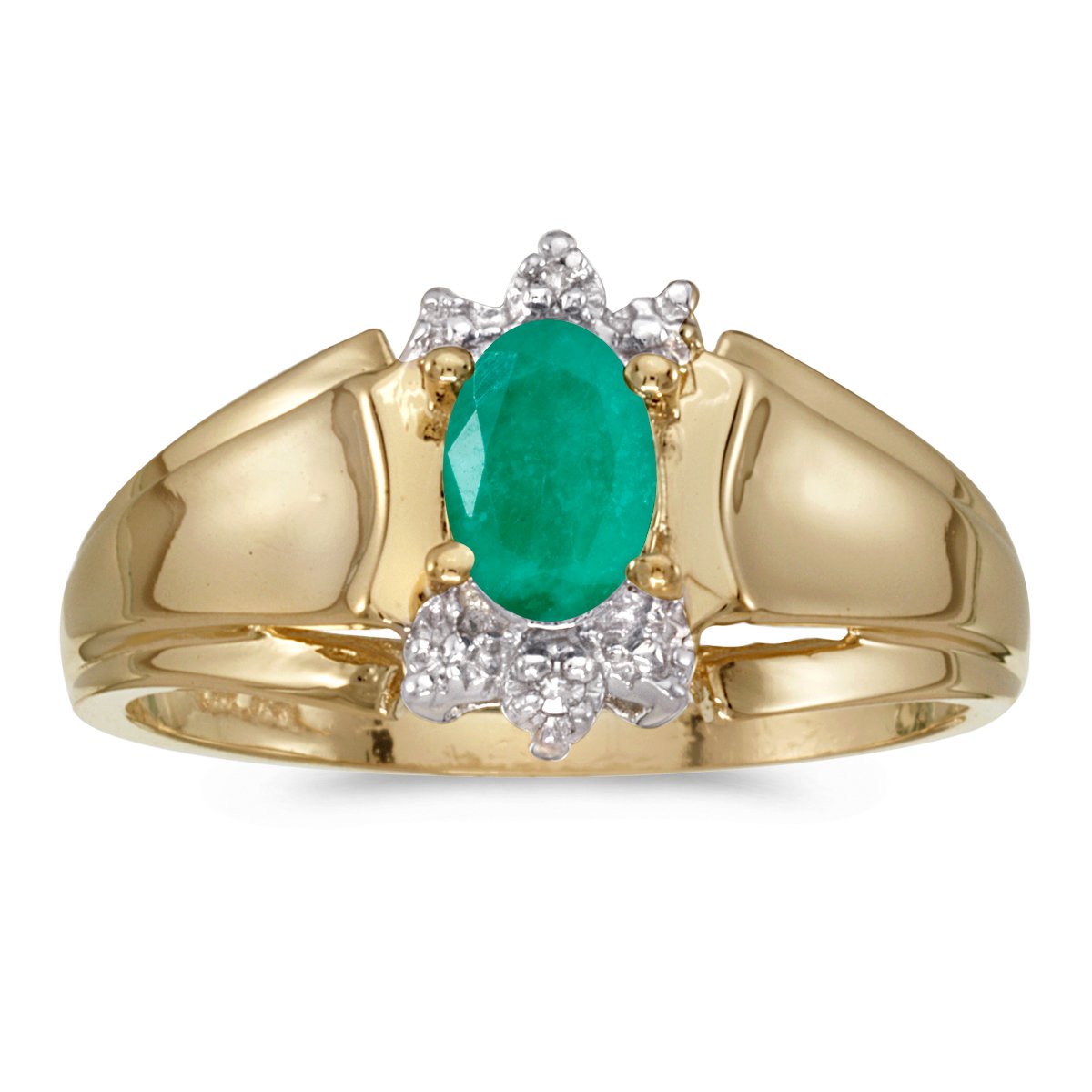 10K Yellow Gold Oval Emerald and Diamond Ring for Women - Elegant Vintage Style Engagement & Wedding Band - Perfect for Proposals, Anniversaries, and Special Occasions