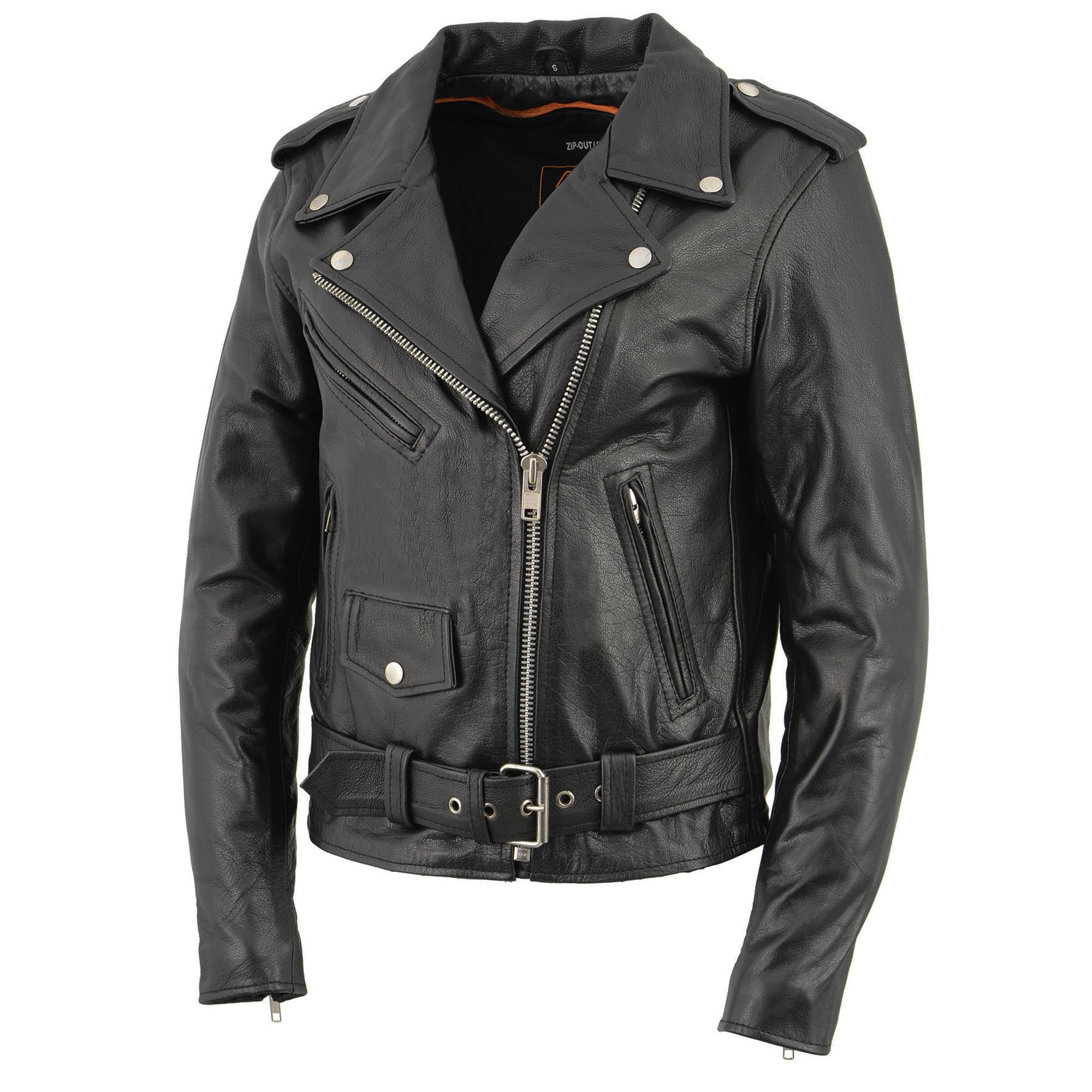 Milwaukee Classic Old School Leather Motorcycle Jacket for Women - Vintage Biker Jacket with Lapel Collar - Perfect for Riding, Casual Wear & Motorcycle Enthusiasts