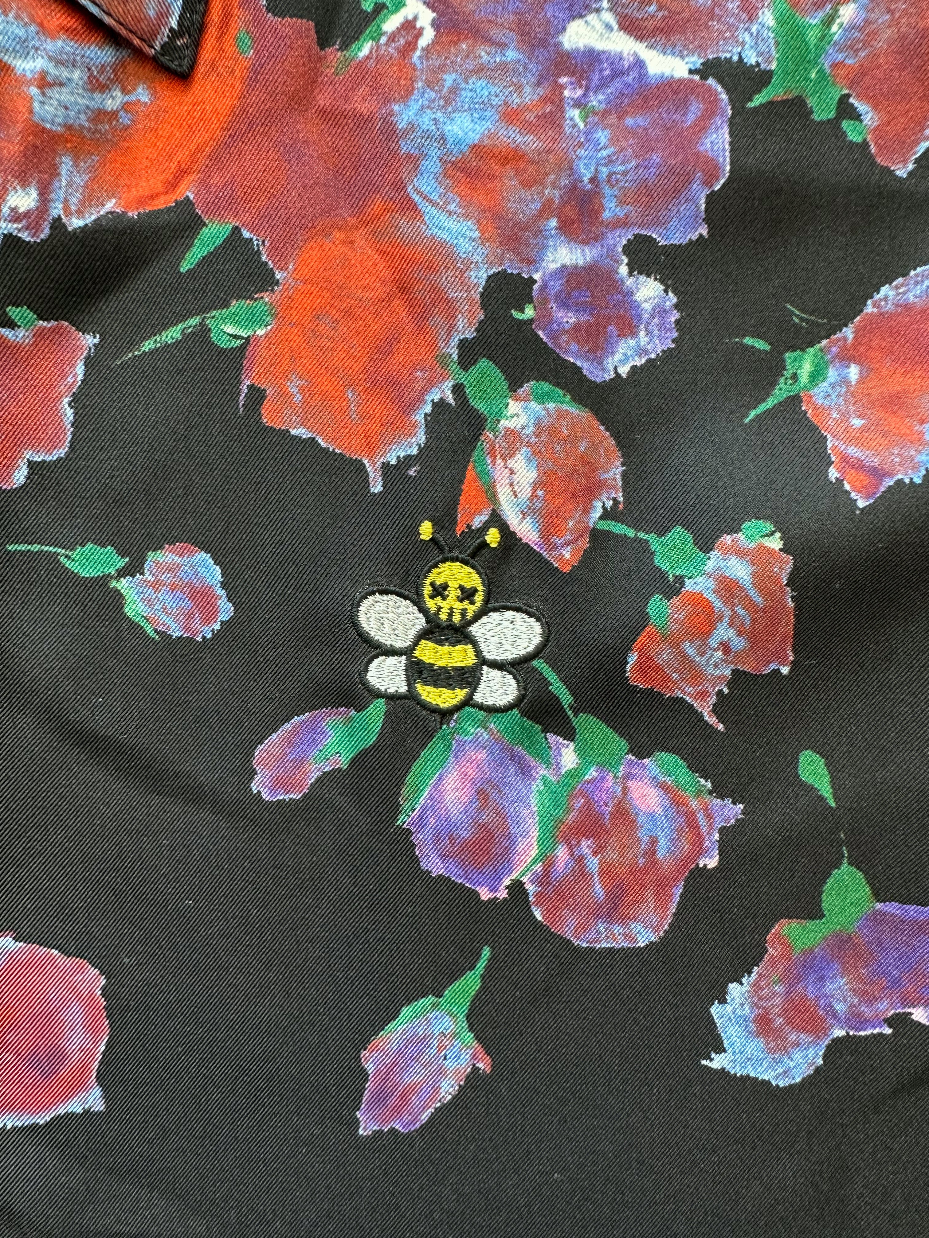 Dior Kaws Black Floral Print Silk Button Up Shirt for Men - Luxury Designer Casual Wear for Parties & Date Nights