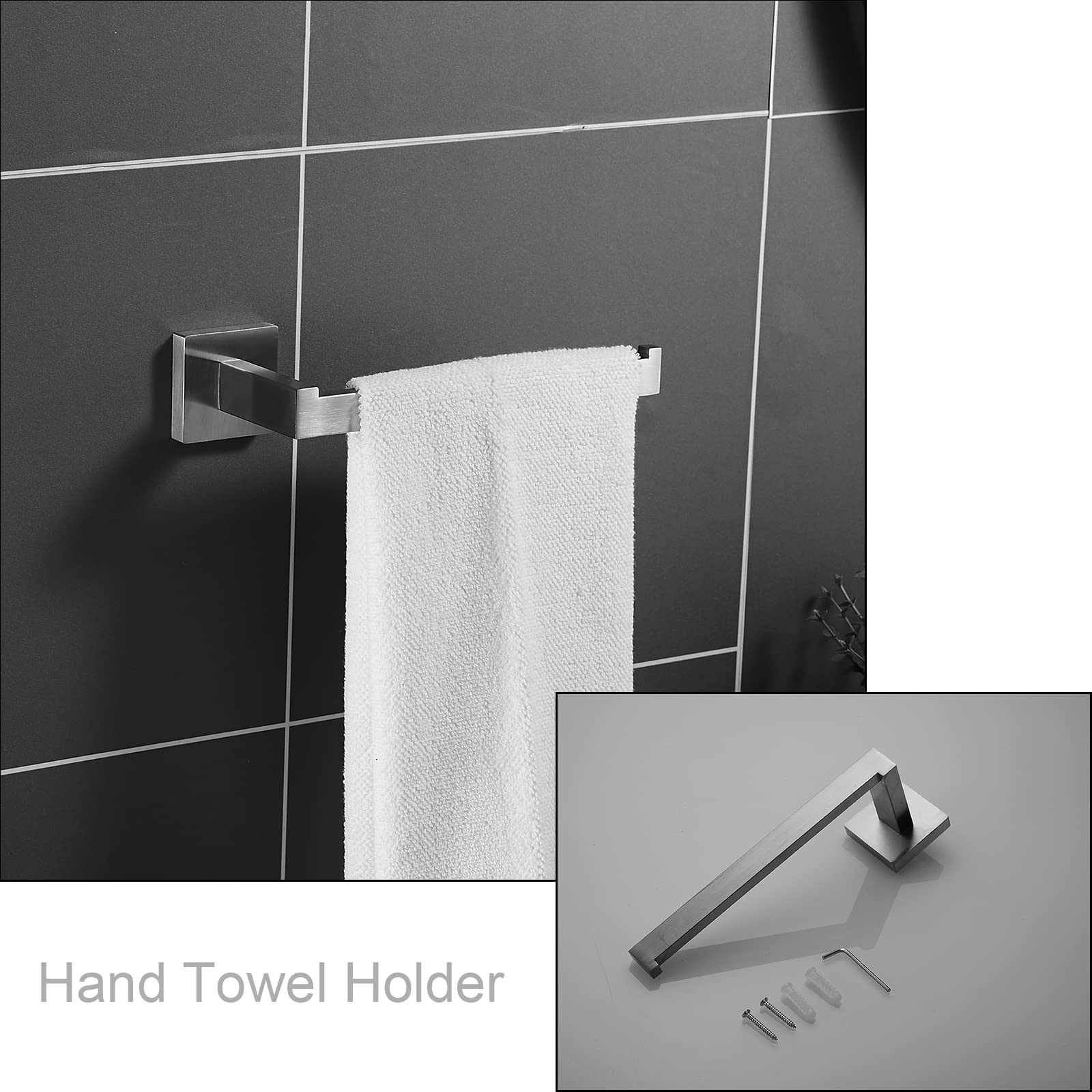24-Inch Stainless Steel Brushed Nickel Bathroom Hardware Set - Towel Bar, 2 Hooks, Toilet Paper Holder & Hand Towel Holder (GTS3190N) | Modern Bathroom Accessories for Home, Hotel & Spa Decor
