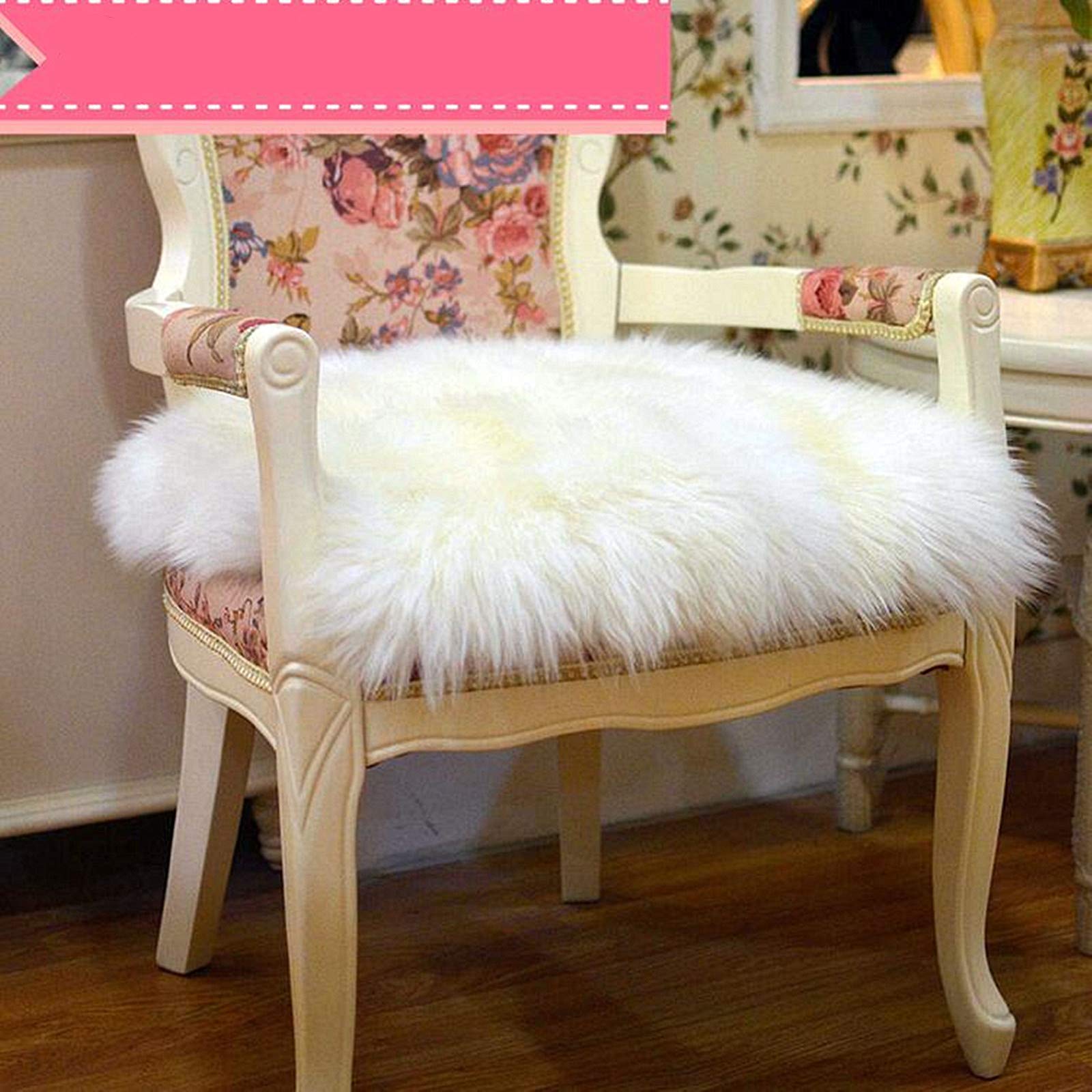 UKELER Premium Sheepskin Seat Cushion - 18×18 Inch Soft Long Wool Sofa & Wheelchair Pad - Breathable Car Seat Cover in White - Perfect for Office, Home & Travel Comfort