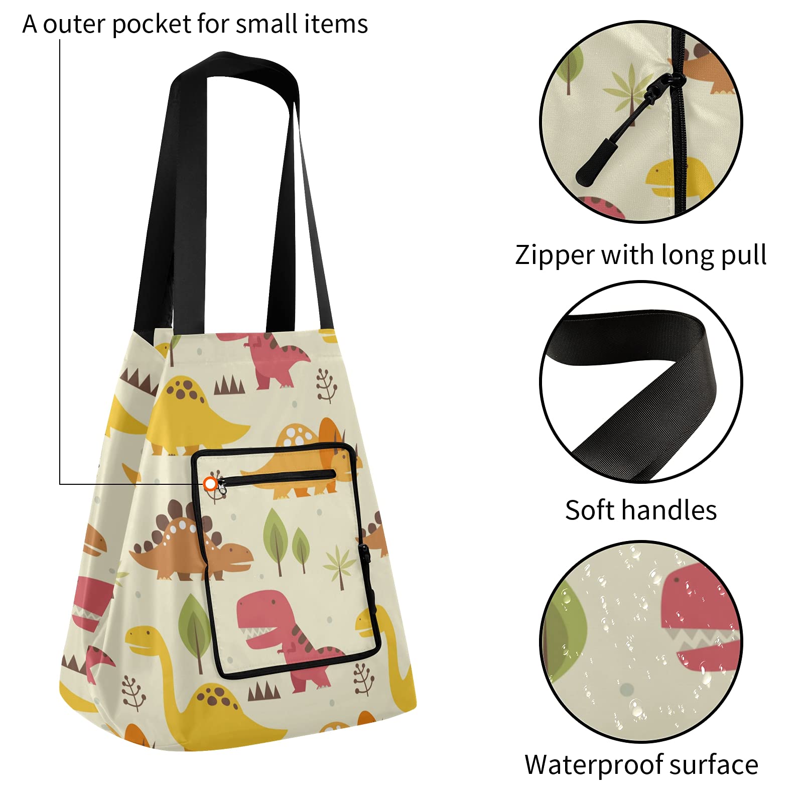 Foldable Waterproof Tote Bag for Women - Reusable Grocery Shopping Bag, Beach Bag & Work Handbag - Perfect for Travel, Grocery Shopping & Daily Commute
