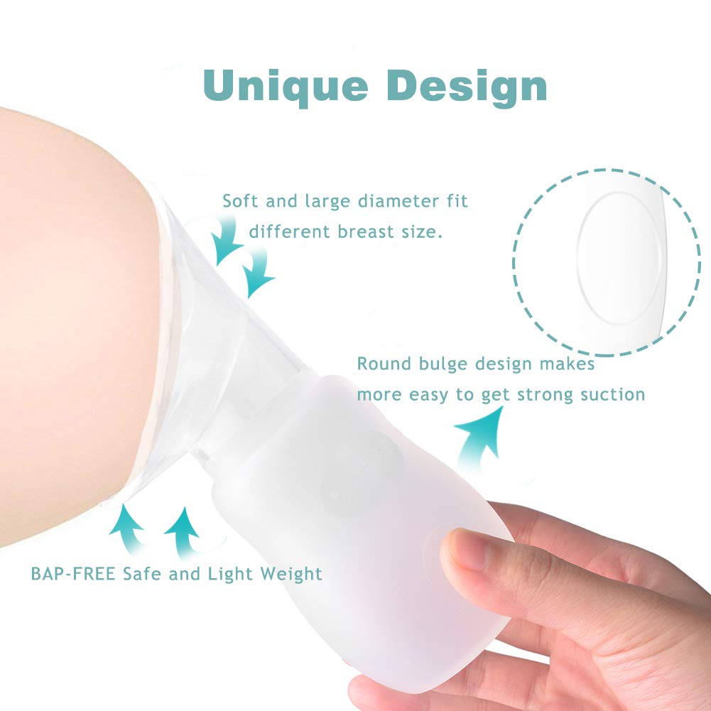 2 Pack Silicone Manual Breast Pump with Protective Lid - 100% Food Grade, BPA-Free, Ergonomic Design for Comfortable Use - Perfect for Travel, Work & On-the-Go Nursing (Yellow)