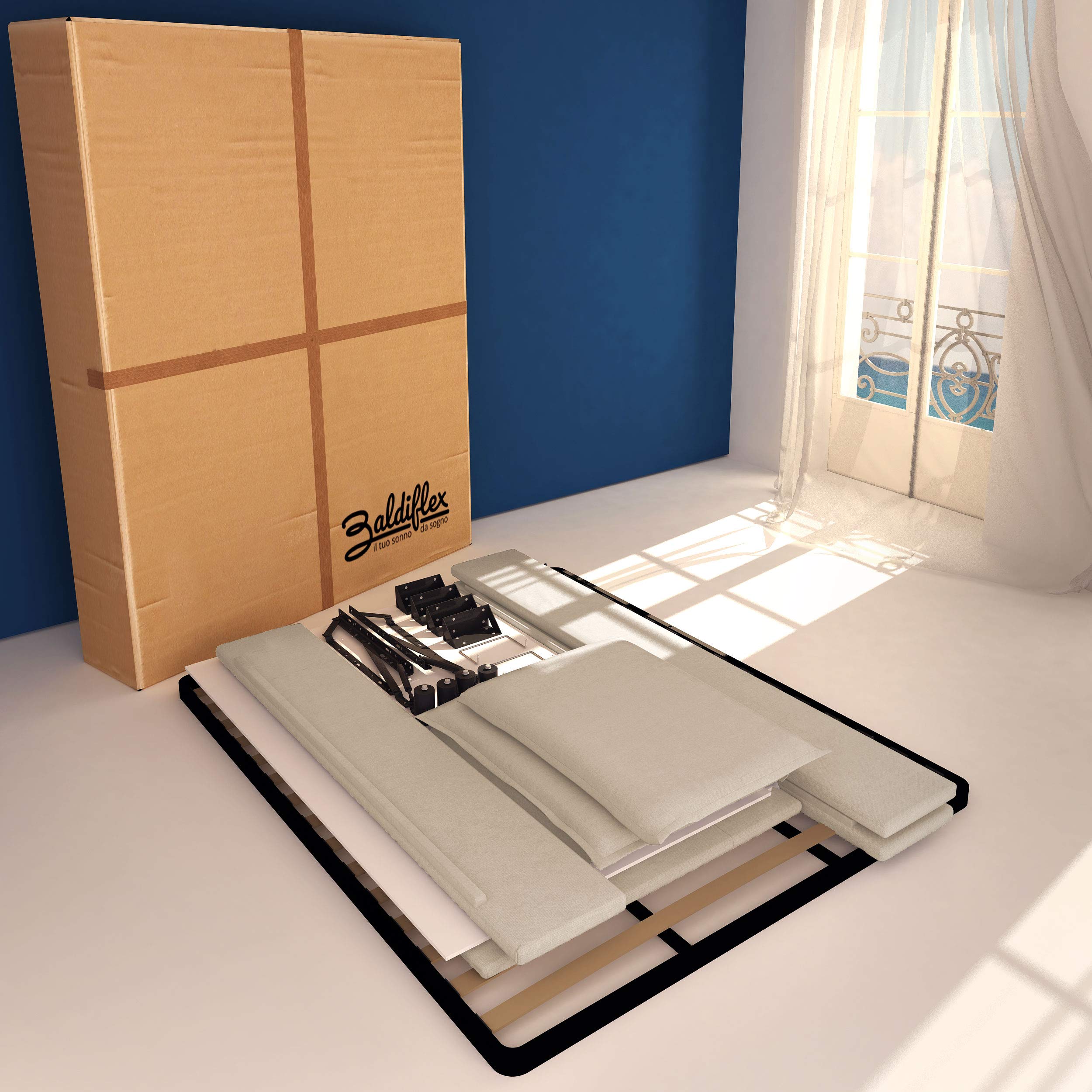 Baldiflex Licia Queen Size Bed Frame with Upholstered Headboard & Slatted Base - 160x190cm Synthetic Leather Platform Bed for Mattress Support | Perfect for Master Bedrooms & Guest Rooms