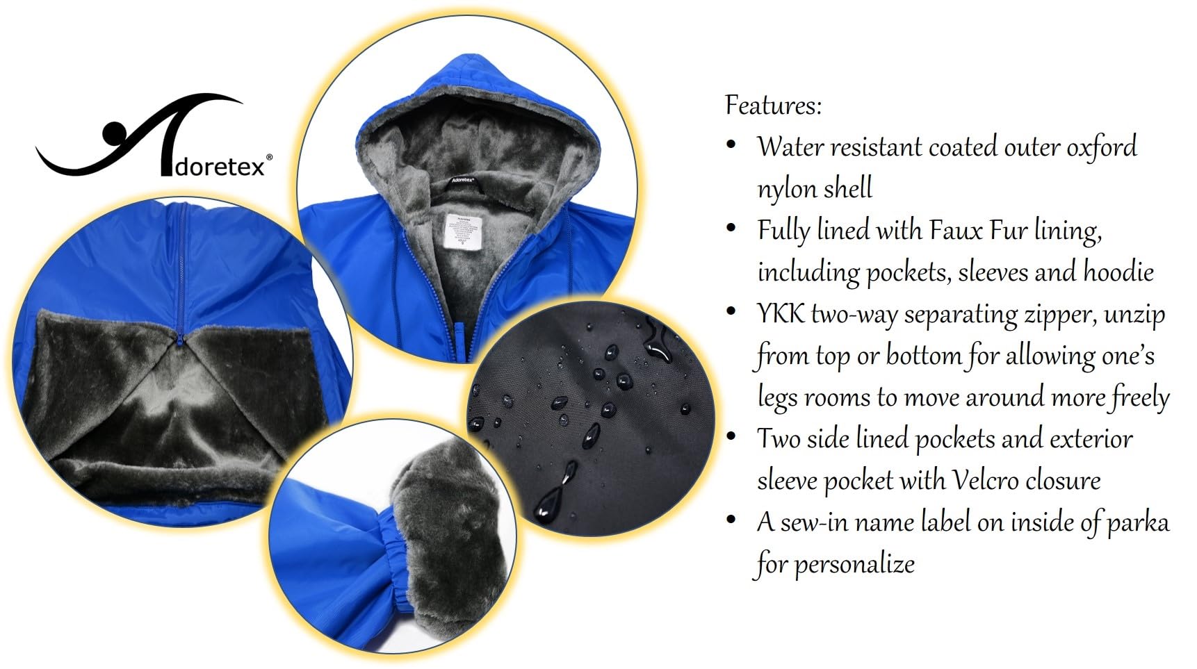 Adoretex Unisex Adult & Youth Waterproof Swim Parka with Soft Faux Fur Lining - Warm Cover-Up for Beach, Pool & Water Sports