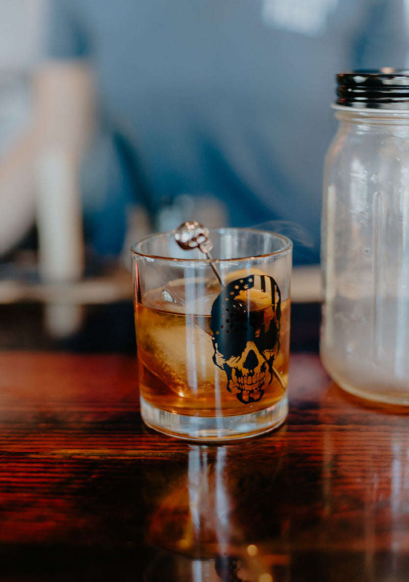 BarConic® 10oz Skull American Flag Old Fashioned Whiskey Glass - Patriotic Drinking Glass for Bourbon, Scotch & Cocktails - Perfect for 4th of July, Memorial Day & Man Cave Decor