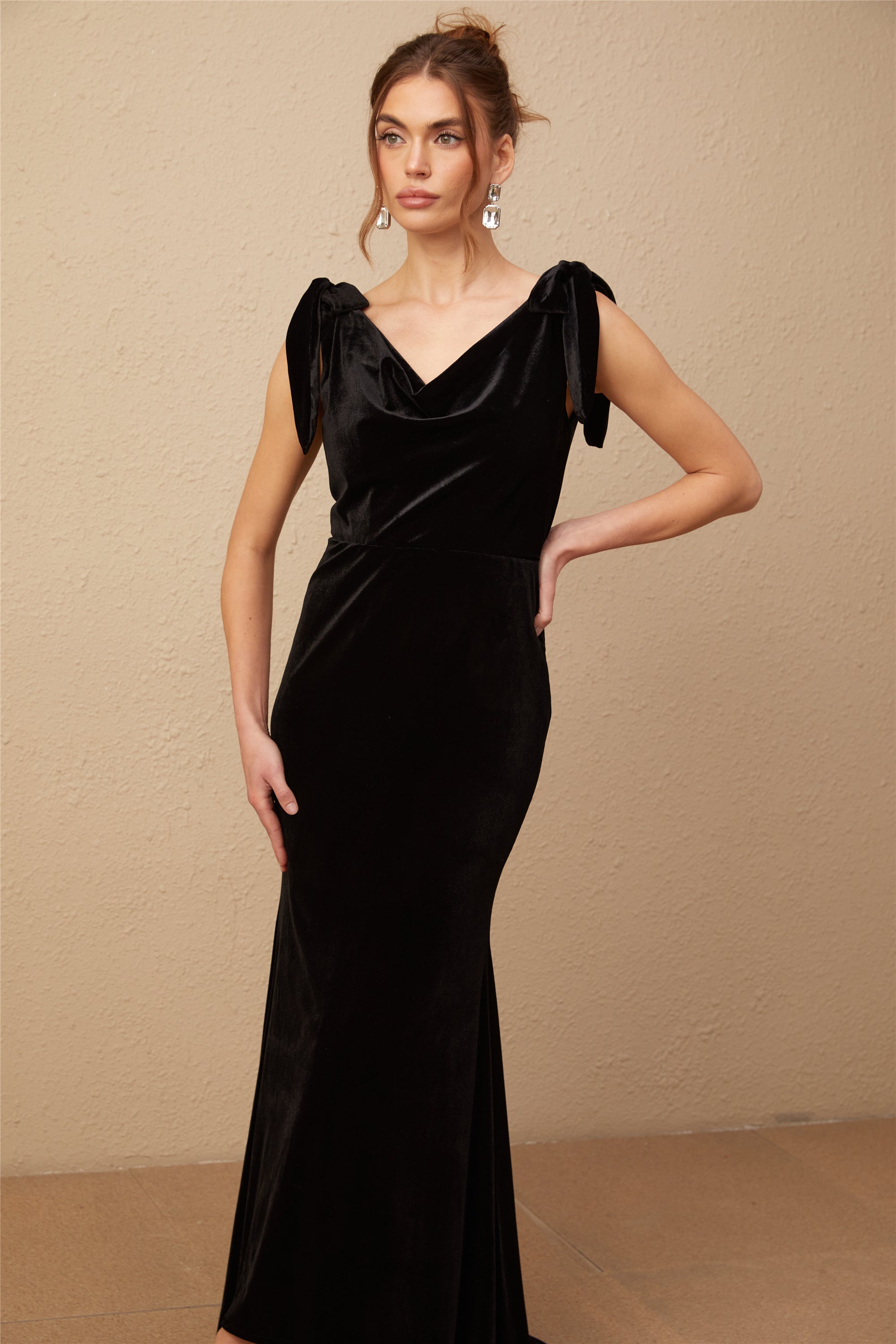 Elegant Audrey Embellished Velvet Open Back Maxi Dress for Women - Perfect for Evening Parties, Weddings & Special Occasions