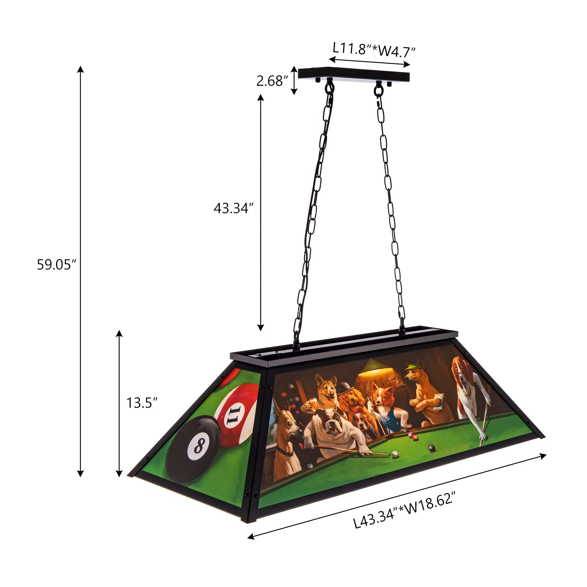 Wellmet Tiffany Style Pool Table Light Fixture - 3-Light Hanging Pendant Lamp for 7', 8', 9' Billiard Tables with Dogs Playing Billiards Design - Perfect for Game Rooms, Man Caves, Bars, and Dining Room Decor