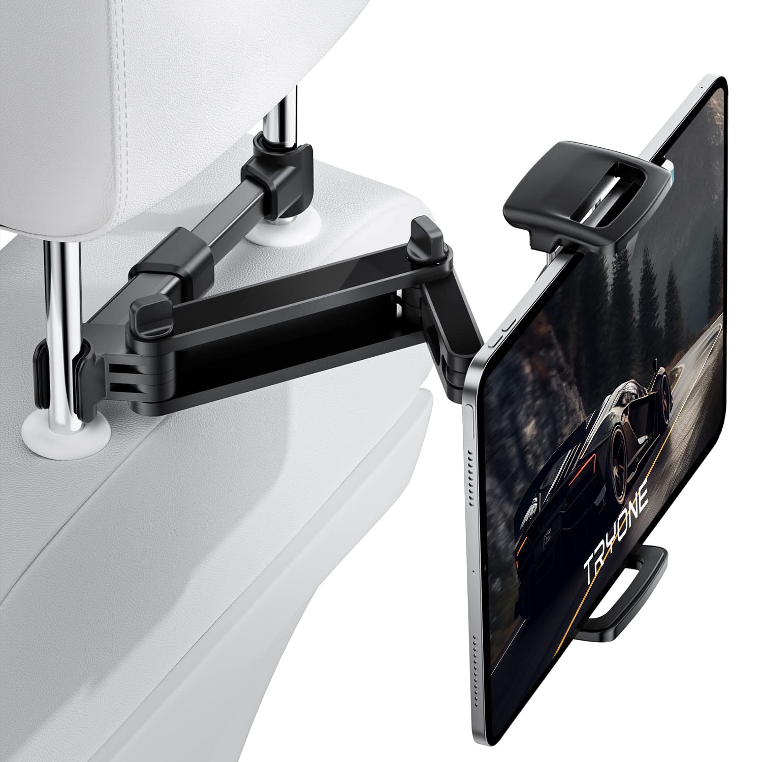 TRYONE Universal Car Tablet Mount - Adjustable Headrest Holder for iPad 10.5/12.9, Samsung Galaxy Tabs, Kindle Fire HD & Nintendo Switch (4.7-12.9 Inch) | Perfect for Road Trips, Kids Entertainment & Backseat Viewing