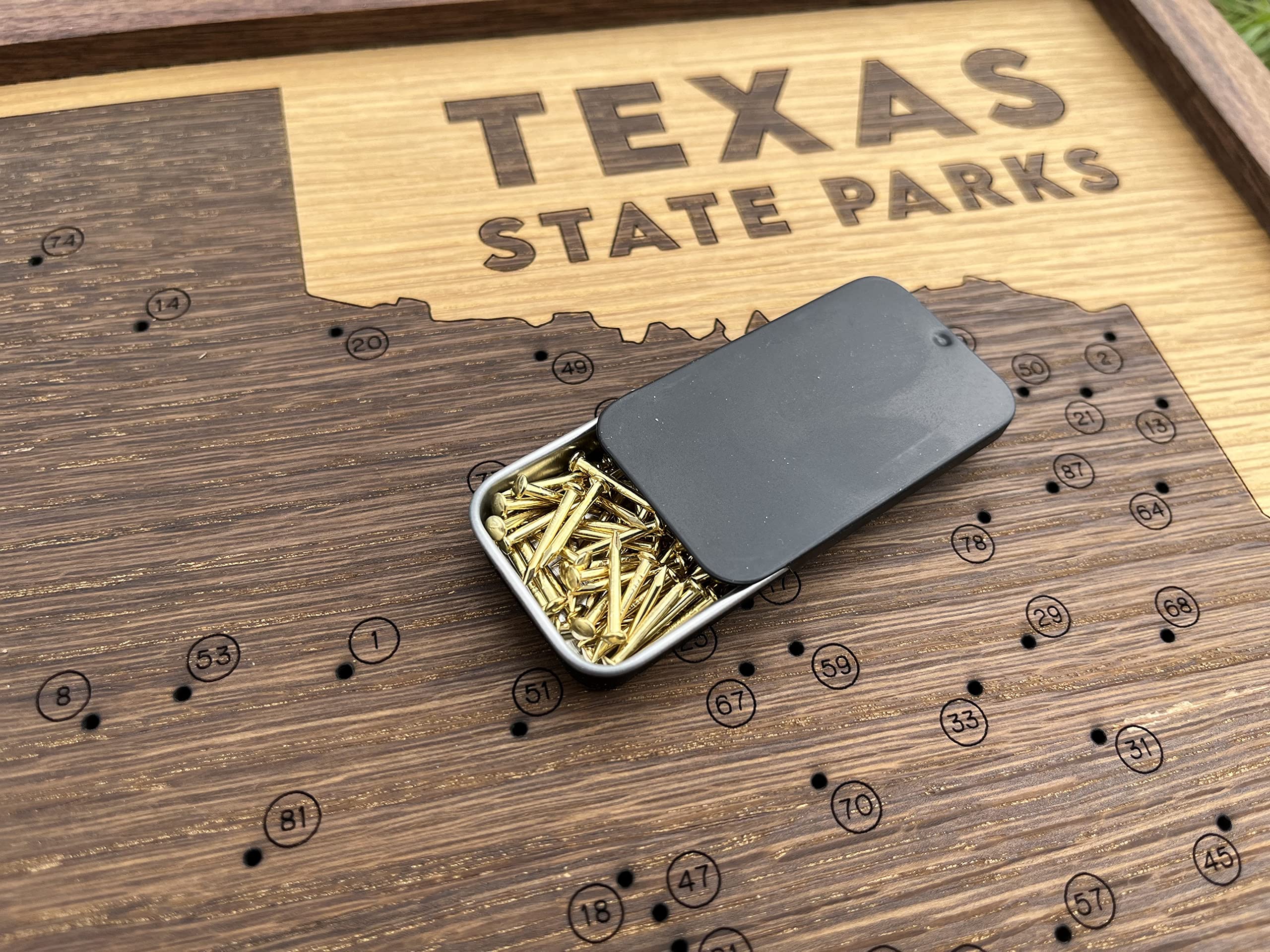Texas State Parks Push Pin Map - Framed Wooden Travel Tracker for Texas Parks & Wildlife System with Brass Pins - Perfect for Road Trips, Camping Gifts & Adventure Decor