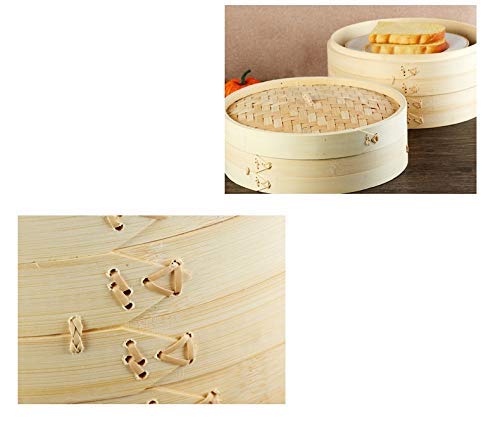 Premium 7/8/9/10/12 Inch Bamboo Steamer Basket Set - 2/3 Tier Natural Bamboo Dim Sum & Dumpling Steamer with Lid - Handmade for Cooking Rice, Seafood, Vegetables - Perfect for Asian Cuisine, Home Kitchen & Restaurant Use (3 Steamers + 1 Lid, 7 Inch)