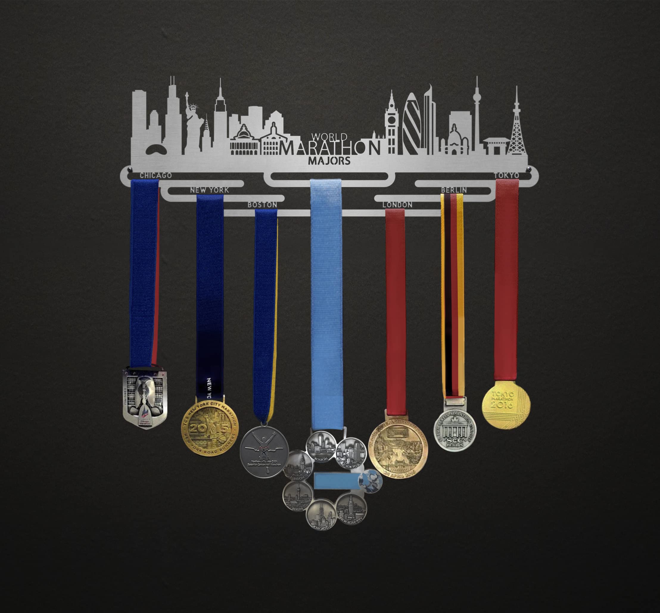 Allied Medal Hangers - World Marathon Majors Cityscape Display Rack - Premium Race Medal Holder for Marathon Runners - Perfect for Home Gym or Office Decor