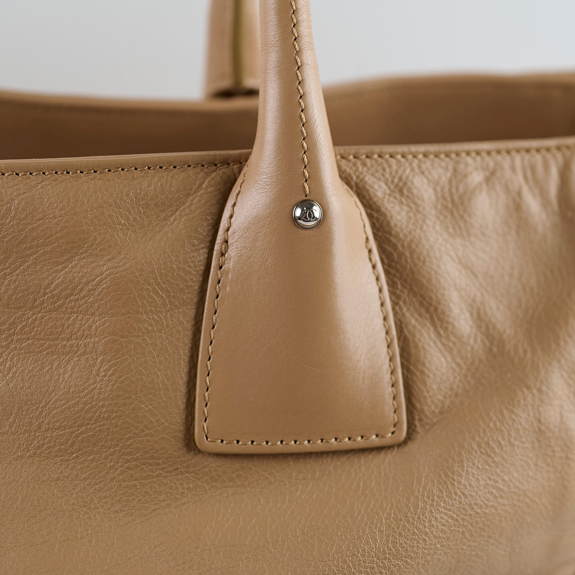 Chanel Beige CC Logo Leather Tote Bag for Women - Luxury Designer Handbag for Work, Travel & Everyday Use