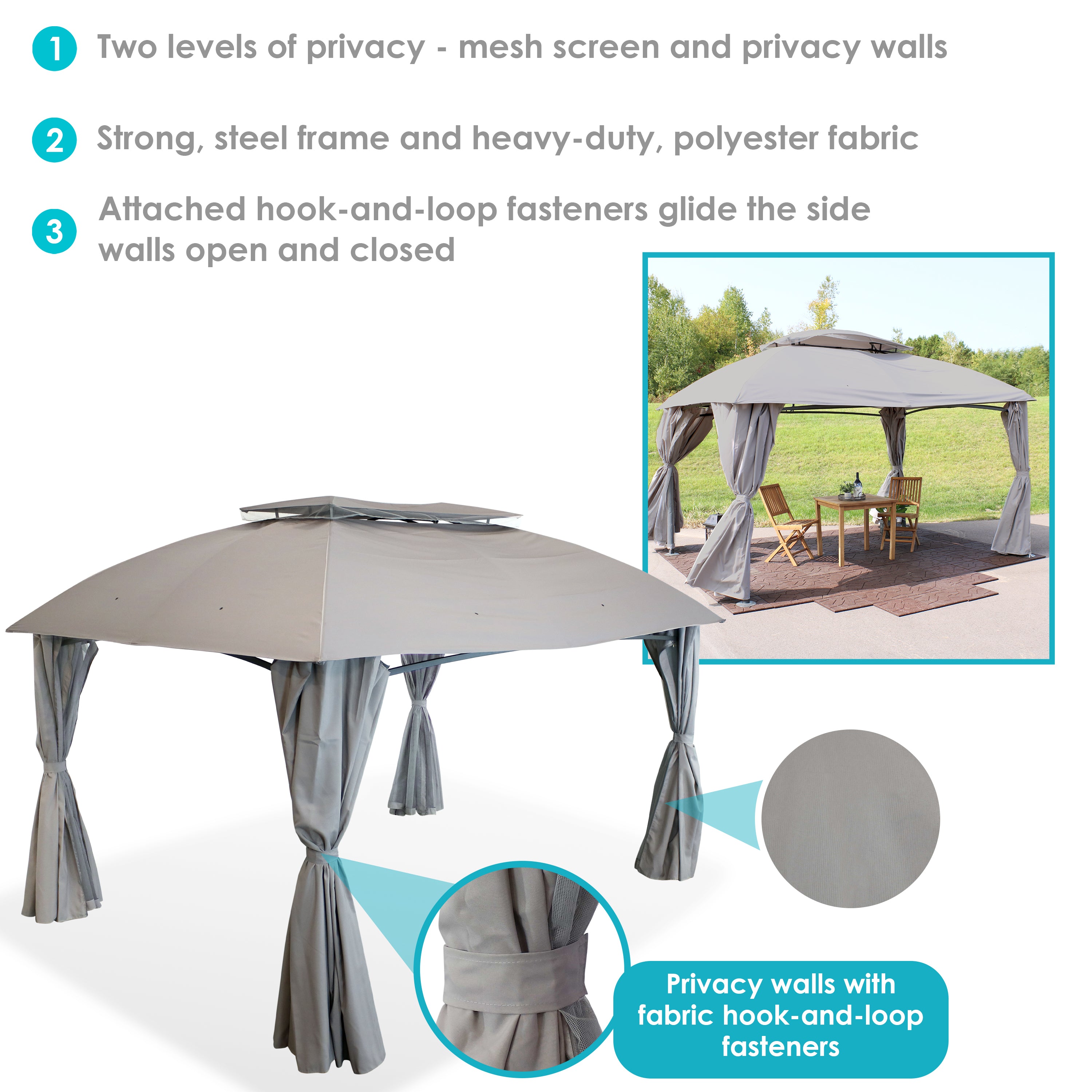 10' x 13' Outdoor Gazebo with Mesh Screens & Privacy Walls - Perfect for Patio, Backyard, and Garden Relaxation