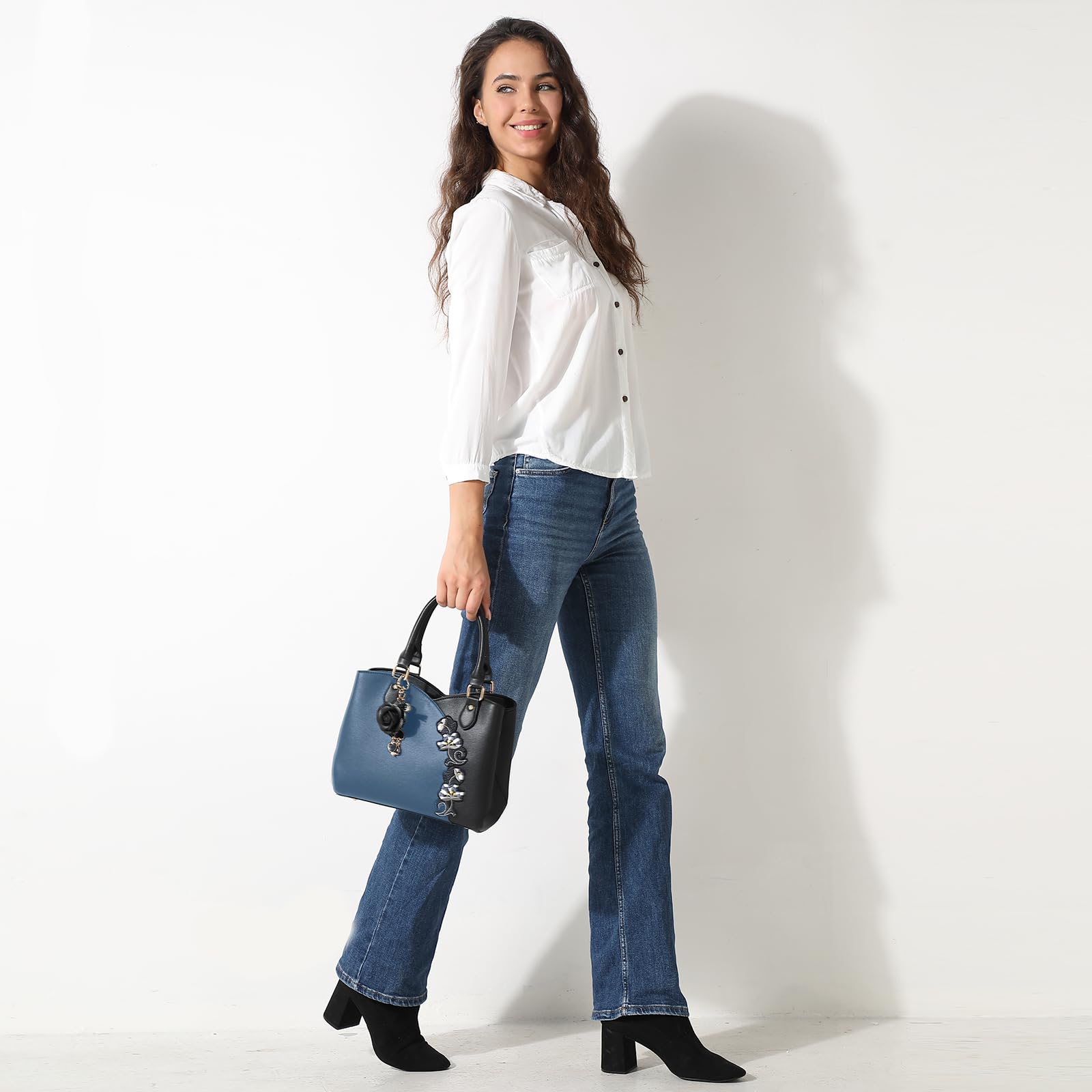 ELDA Women's Embroidery Handbag - Stylish Top Handle Purse for Work & Travel