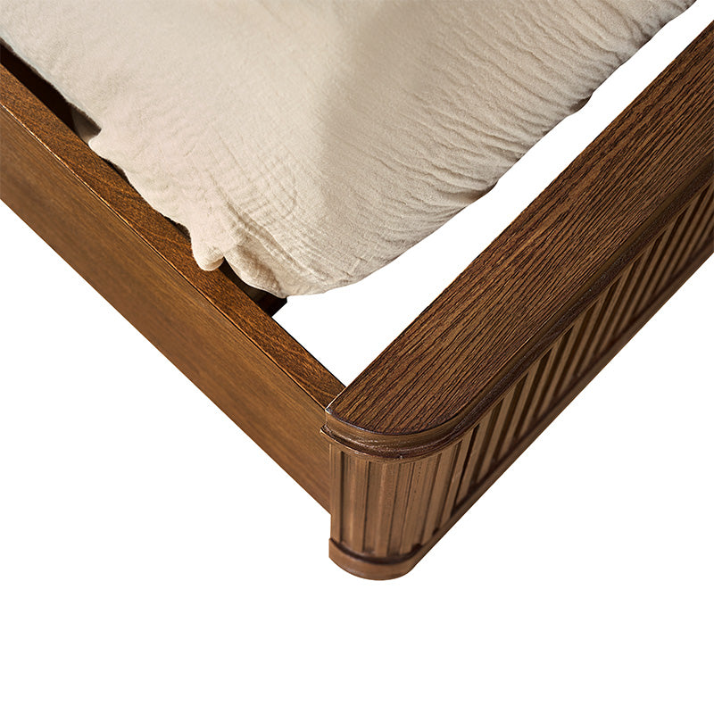 Modern Fluted Solid Wood Bed with Oak Texture – Elegant & Durable Bedroom Furniture for Home Decor | Perfect for Master Bedroom, Guest Room & Apartment