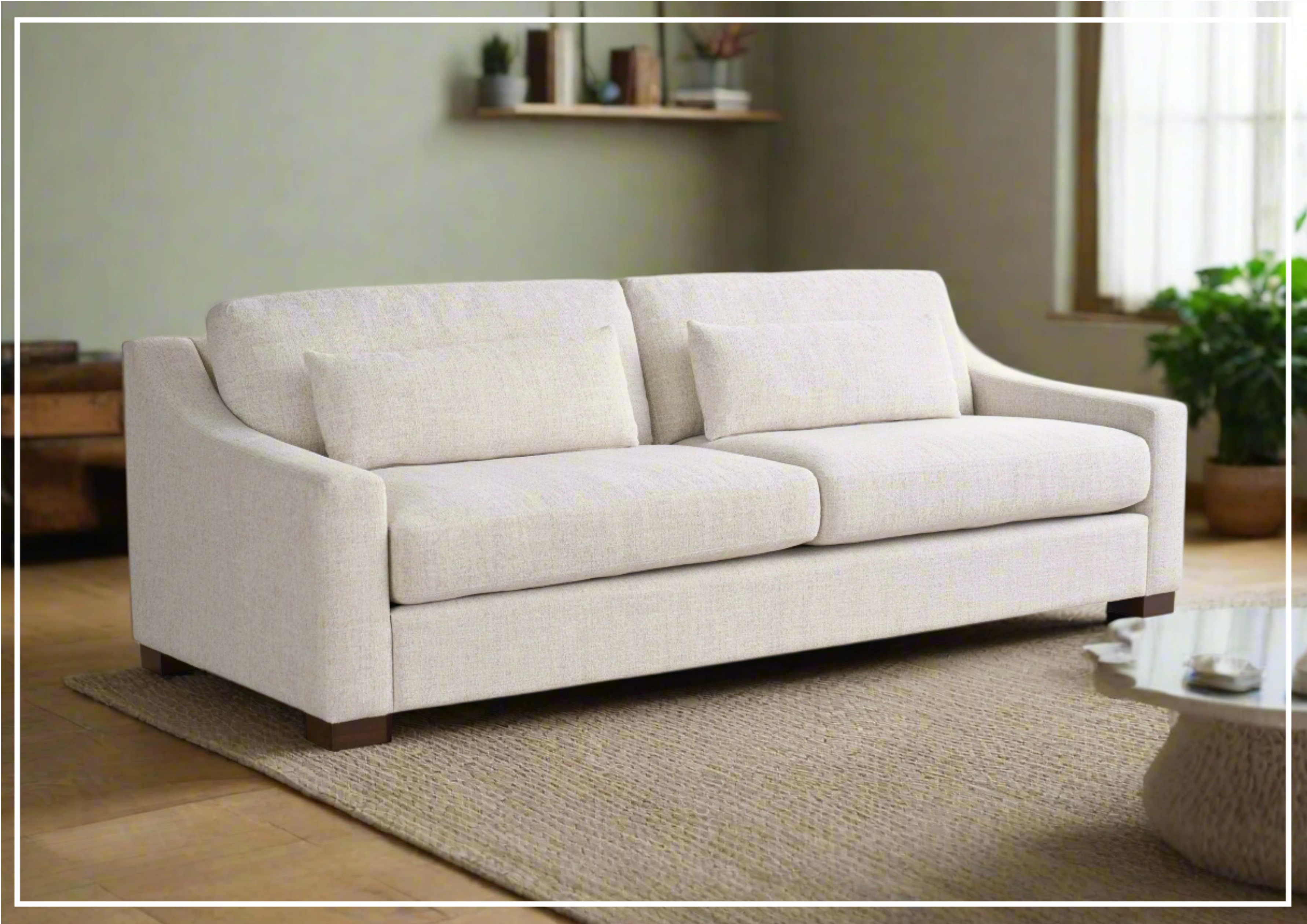 Universal Brooklyn Fabric Sofa with Throw Pillows - White Modern Living Room Couch for Small Spaces, Apartments & Cozy Home Decor